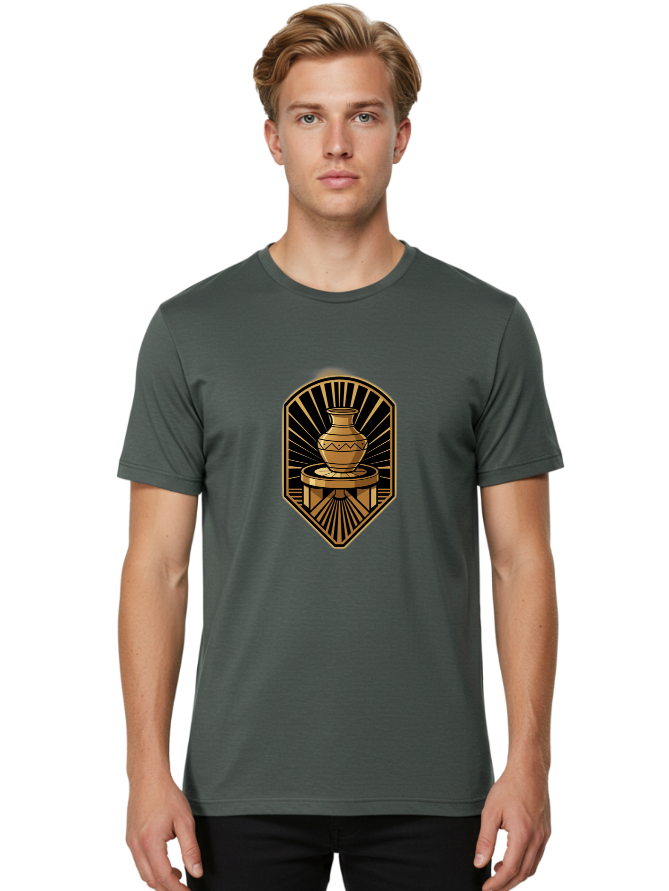 Vase-On-Pedestal Men'S Graphic Tee, 100% Cotton, Comfortable Casual Summer Wear, Machine Washable, Golden Vase, Decorative Pot, Ornate Design, Geometric Patterns, Luxurious Feel, Ancient Artifact, Stylish Decor, Elegant Display, Bab569 22