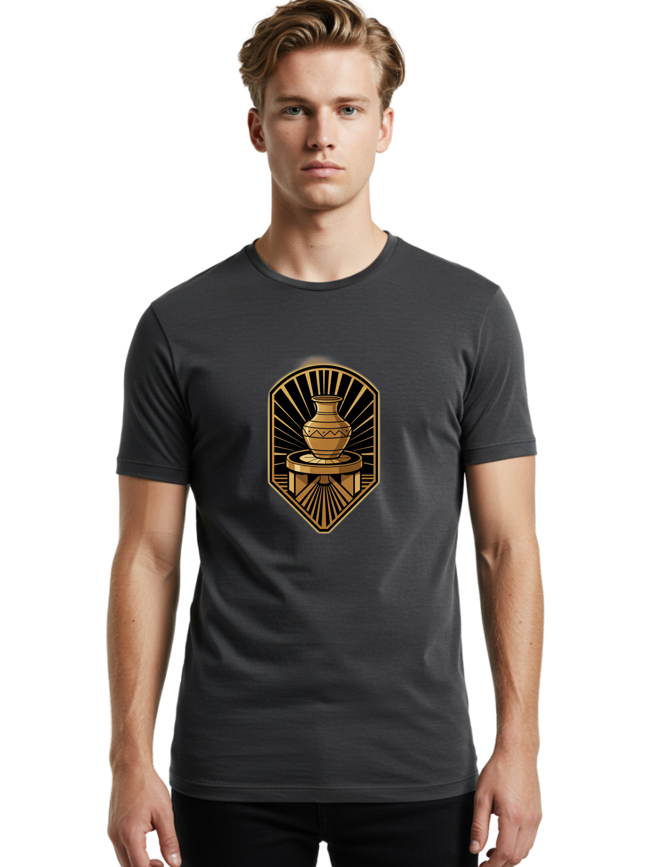 Vase-On-Pedestal Men'S Graphic Tee, 100% Cotton, Comfortable Casual Summer Wear, Machine Washable, Golden Vase, Decorative Pot, Ornate Design, Geometric Patterns, Luxurious Feel, Ancient Artifact, Stylish Decor, Elegant Display, Bab569 20