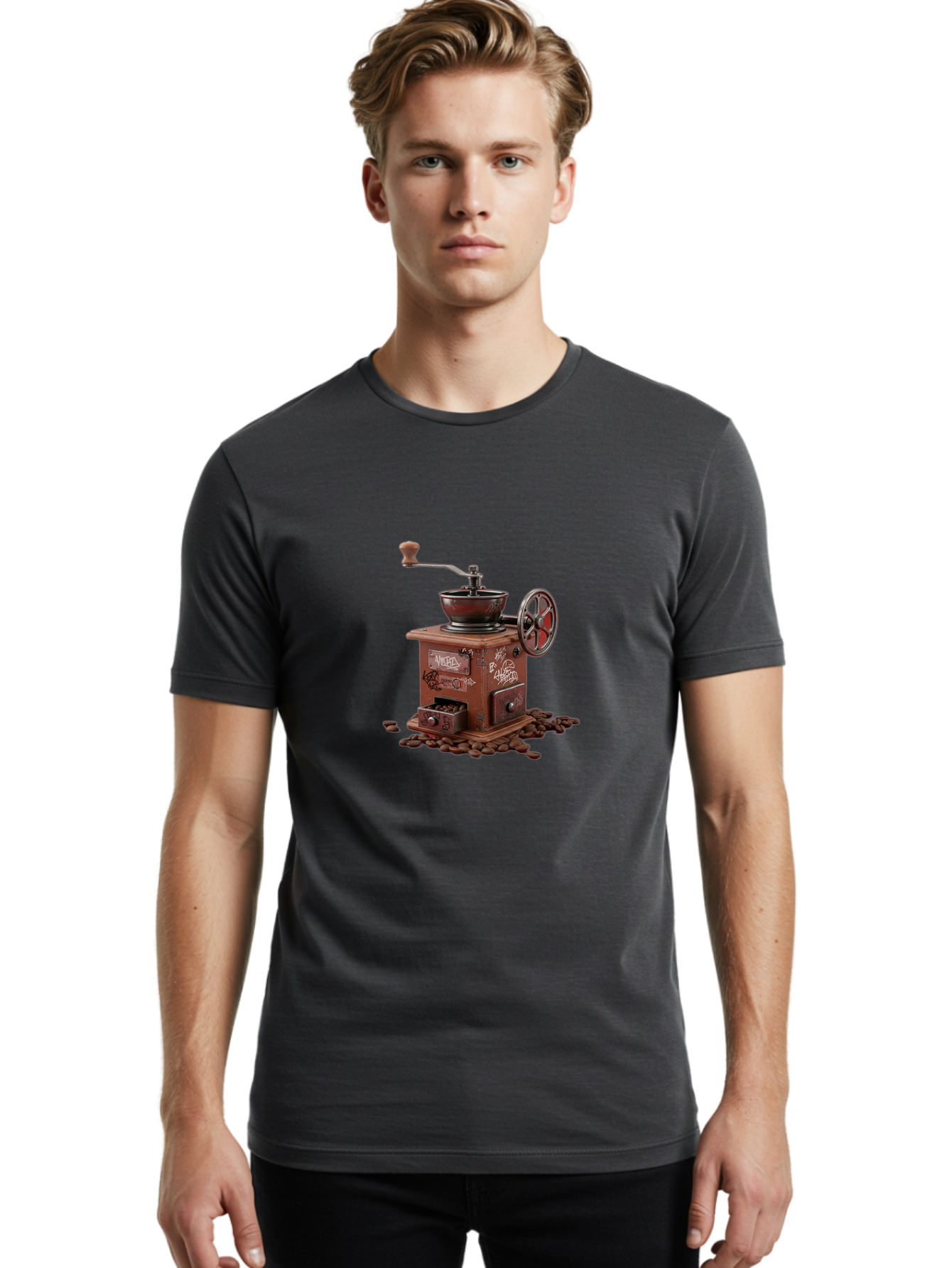 Vintage-Coffee-Grinder-Cafe Men'S Graphic Tee, 100% Cotton, Comfortable Casual Summer Wear, Machine Washable, Vintage Coffee Grinder, Antique Machinery, Manual Grinding, Coffee Beans, Old-Fashioned, Nostalgic Kitchen, Coffee Lover, Bab572 16