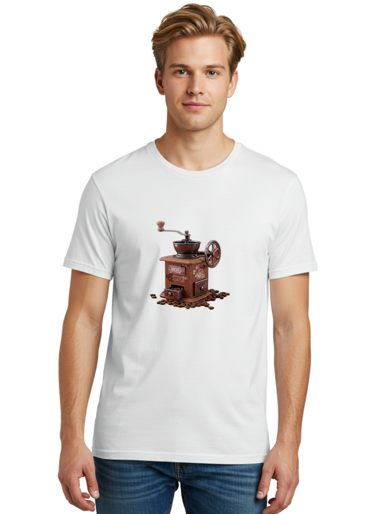 Vintage-Coffee-Grinder-Cafe Men'S Graphic Tee, 100% Cotton, Comfortable Casual Summer Wear, Machine Washable, Vintage Coffee Grinder, Antique Machinery, Manual Grinding, Coffee Beans, Old-Fashioned, Nostalgic Kitchen, Coffee Lover, Bab572 18