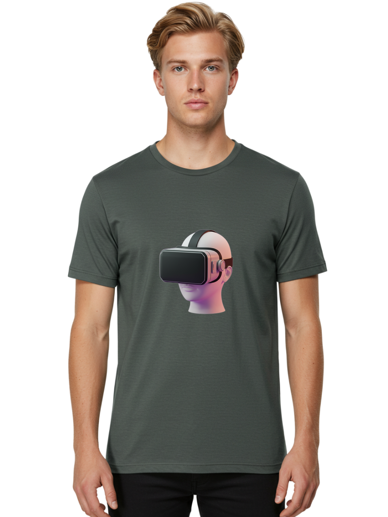 Vr-Headset-Mannequin Men'S Graphic Tee, 100% Cotton, Comfortable Casual Summer Wear, Machine Washable, Virtual Reality Headset, Vr Technology, Futuristic Design, Sleek Black, Modern Gadgets, Gaming, Immersive Experience, Innovative Tech Bab573 16