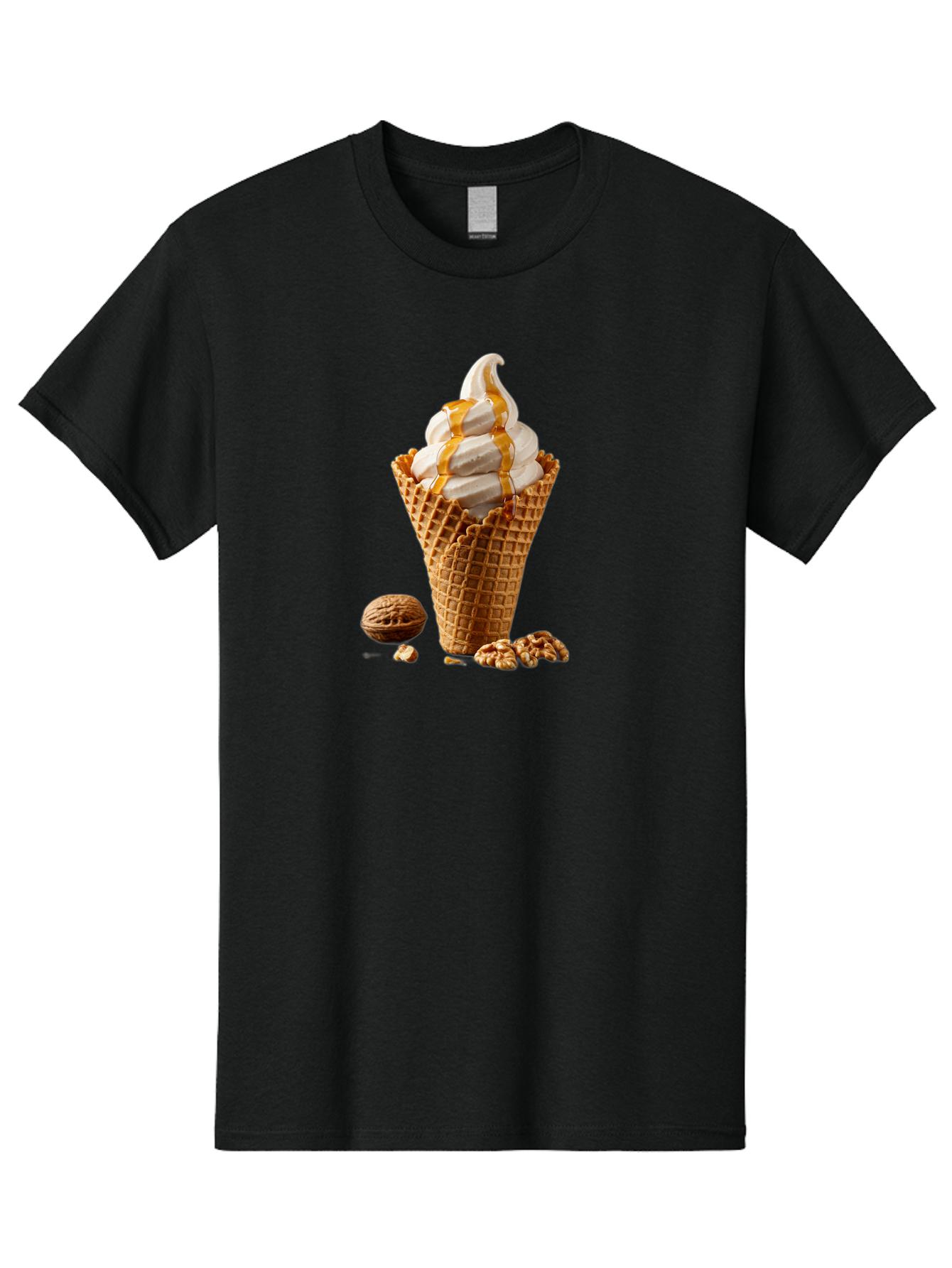 Waffle-Cone-Ice-Cream Men'S Graphic Tee, 100% Cotton, Comfortable Casual Summer Wear, Machine Washable, Caramel Ice Cream, Waffle Cone, Sweet Treats, Desserts, Ice Cream Cone, Caramel Sauce, Walnuts, Crunchy Texture, Delicious Desserts, Bab574 11