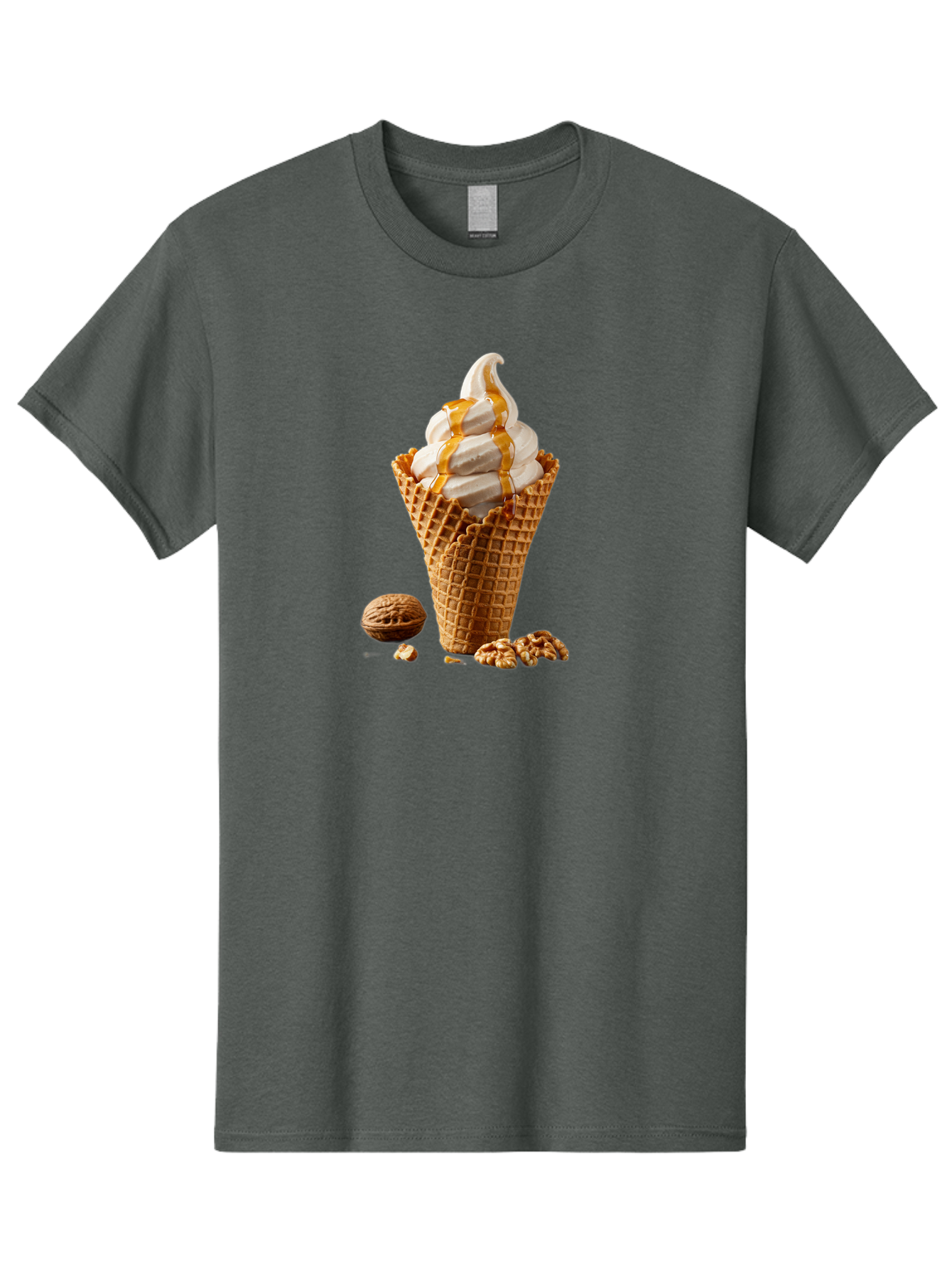Waffle-Cone-Ice-Cream Men'S Graphic Tee, 100% Cotton, Comfortable Casual Summer Wear, Machine Washable, Caramel Ice Cream, Waffle Cone, Sweet Treats, Desserts, Ice Cream Cone, Caramel Sauce, Walnuts, Crunchy Texture, Delicious Desserts, Bab574 14