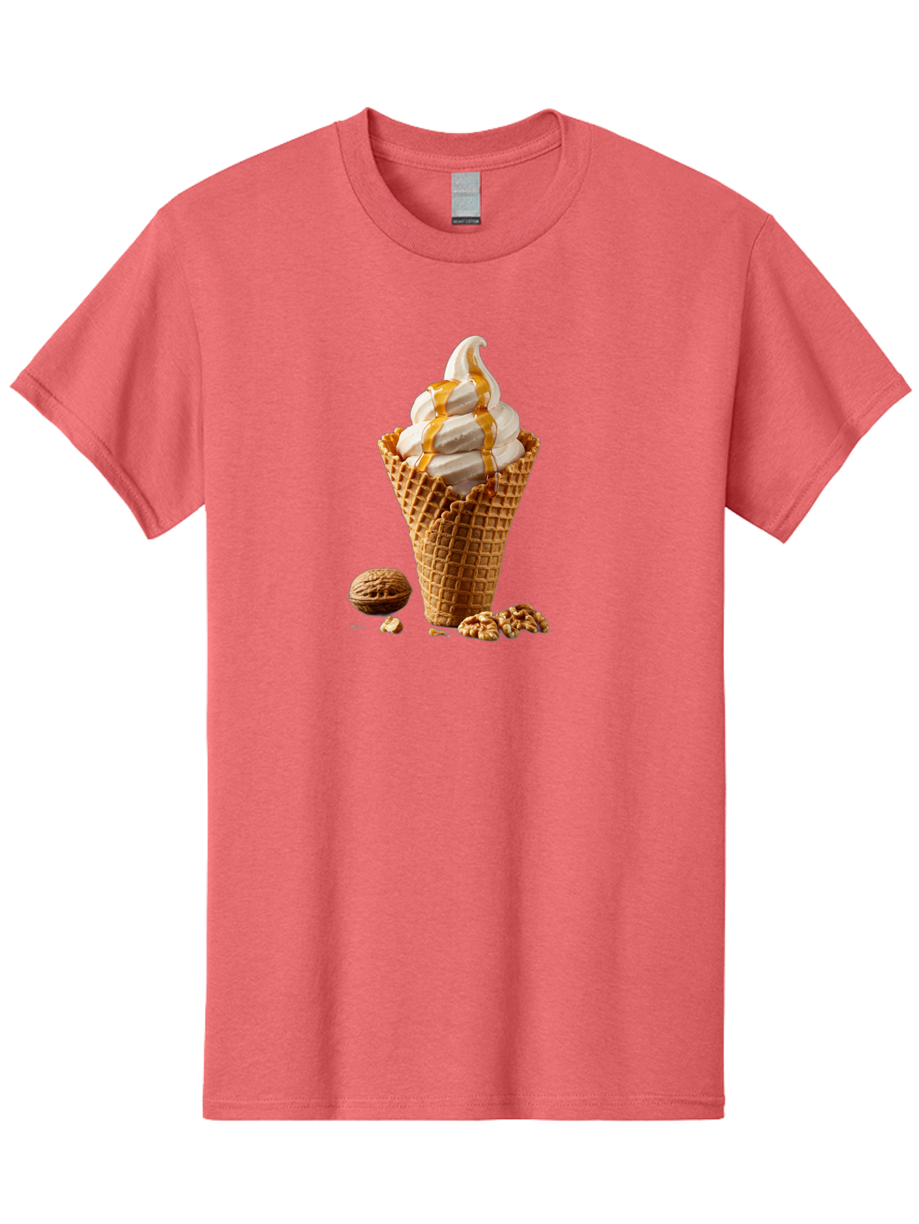 Waffle-Cone-Ice-Cream Men'S Graphic Tee, 100% Cotton, Comfortable Casual Summer Wear, Machine Washable, Caramel Ice Cream, Waffle Cone, Sweet Treats, Desserts, Ice Cream Cone, Caramel Sauce, Walnuts, Crunchy Texture, Delicious Desserts, Bab574 8