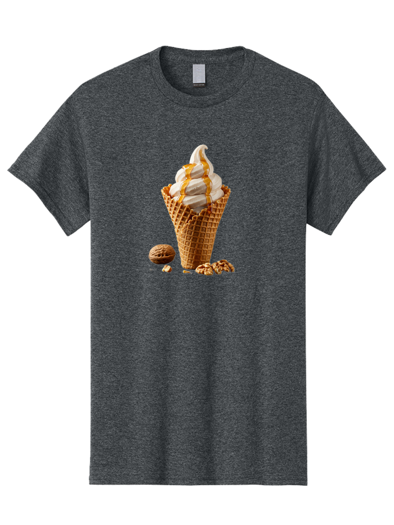 Waffle-Cone-Ice-Cream Men'S Graphic Tee, 100% Cotton, Comfortable Casual Summer Wear, Machine Washable, Caramel Ice Cream, Waffle Cone, Sweet Treats, Desserts, Ice Cream Cone, Caramel Sauce, Walnuts, Crunchy Texture, Delicious Desserts, Bab574 4