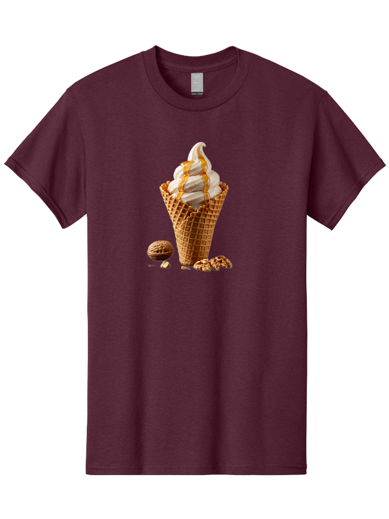 Waffle-Cone-Ice-Cream Men'S Graphic Tee, 100% Cotton, Comfortable Casual Summer Wear, Machine Washable, Caramel Ice Cream, Waffle Cone, Sweet Treats, Desserts, Ice Cream Cone, Caramel Sauce, Walnuts, Crunchy Texture, Delicious Desserts, Bab574 10
