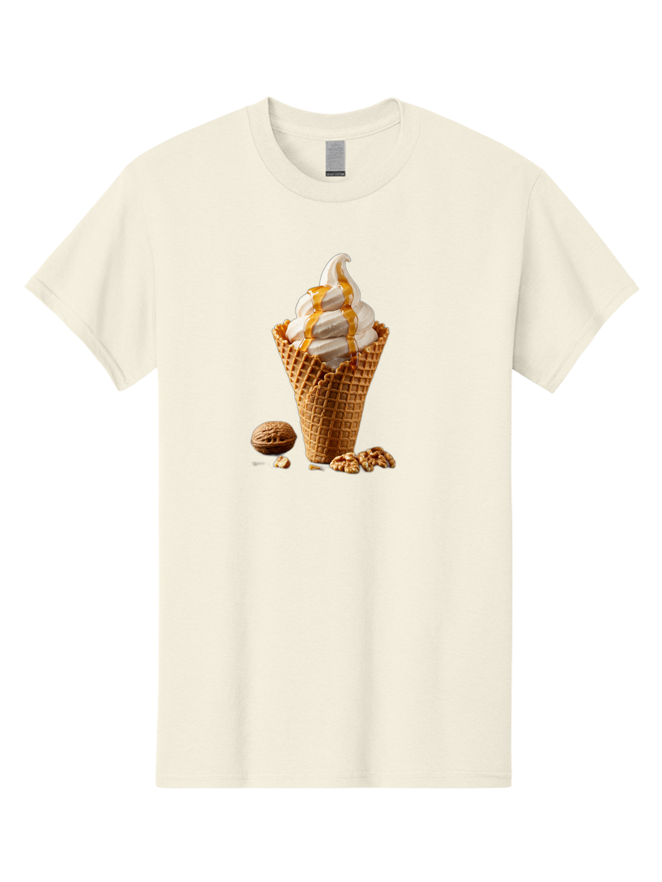 Waffle-Cone-Ice-Cream Men'S Graphic Tee, 100% Cotton, Comfortable Casual Summer Wear, Machine Washable, Caramel Ice Cream, Waffle Cone, Sweet Treats, Desserts, Ice Cream Cone, Caramel Sauce, Walnuts, Crunchy Texture, Delicious Desserts, Bab574 9