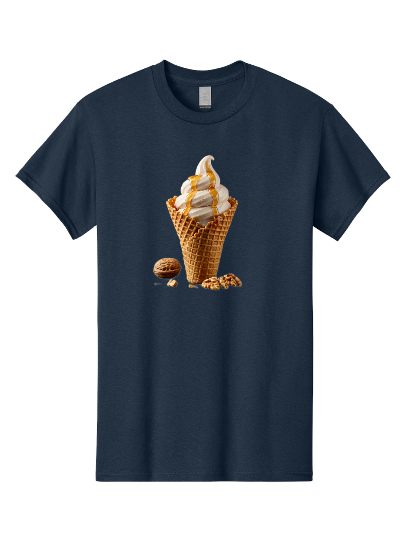 Waffle-Cone-Ice-Cream Men'S Graphic Tee, 100% Cotton, Comfortable Casual Summer Wear, Machine Washable, Caramel Ice Cream, Waffle Cone, Sweet Treats, Desserts, Ice Cream Cone, Caramel Sauce, Walnuts, Crunchy Texture, Delicious Desserts, Bab574 6