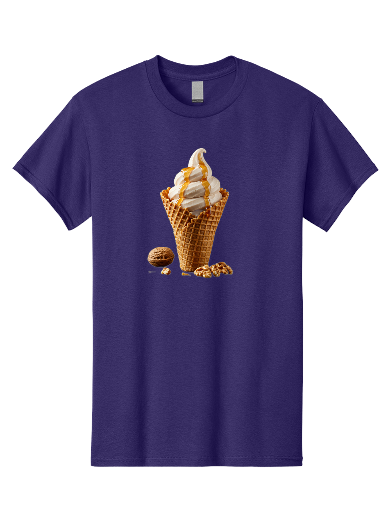 Waffle-Cone-Ice-Cream Men'S Graphic Tee, 100% Cotton, Comfortable Casual Summer Wear, Machine Washable, Caramel Ice Cream, Waffle Cone, Sweet Treats, Desserts, Ice Cream Cone, Caramel Sauce, Walnuts, Crunchy Texture, Delicious Desserts, Bab574 13