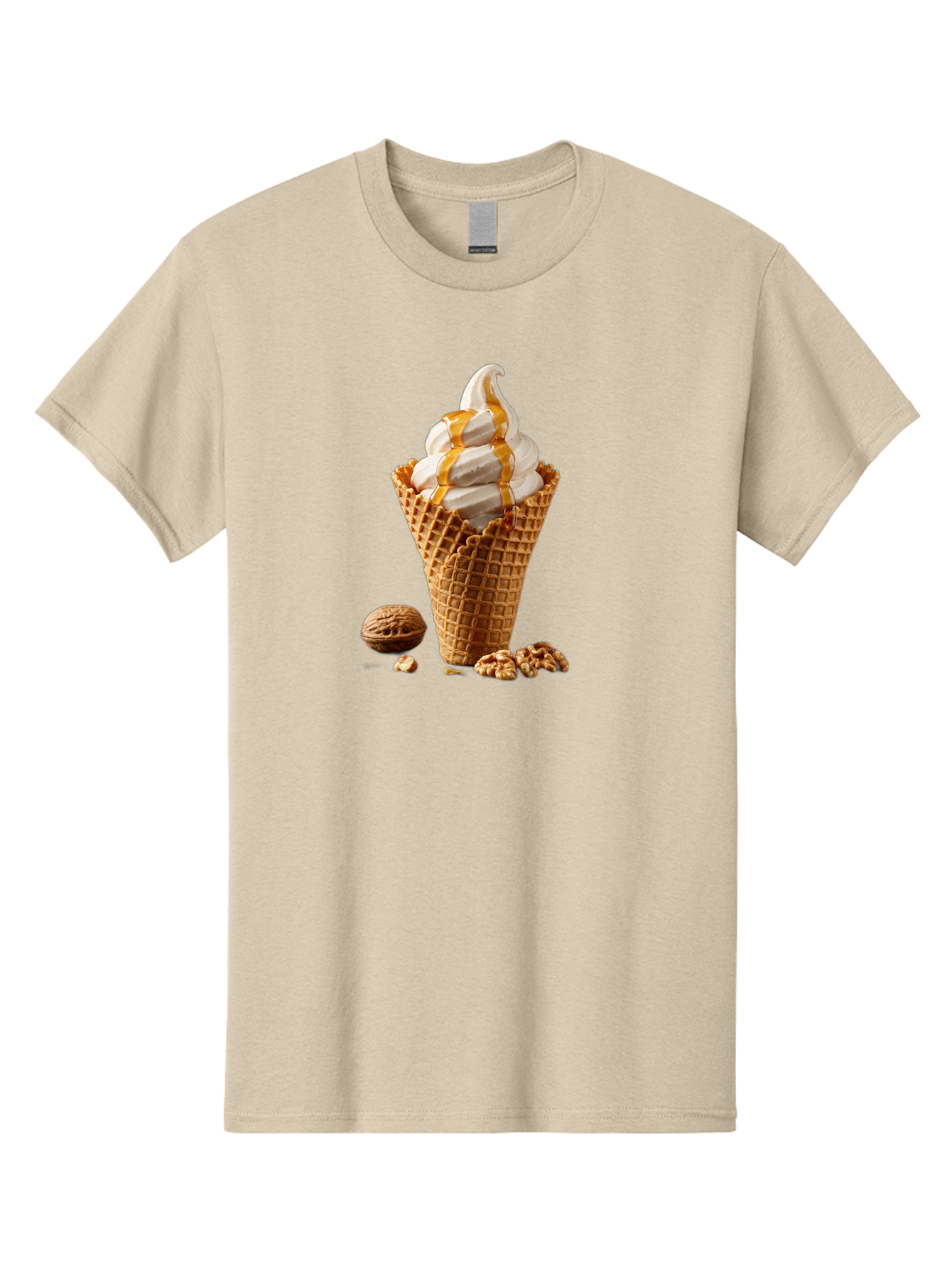 Waffle-Cone-Ice-Cream Men'S Graphic Tee, 100% Cotton, Comfortable Casual Summer Wear, Machine Washable, Caramel Ice Cream, Waffle Cone, Sweet Treats, Desserts, Ice Cream Cone, Caramel Sauce, Walnuts, Crunchy Texture, Delicious Desserts, Bab574 12
