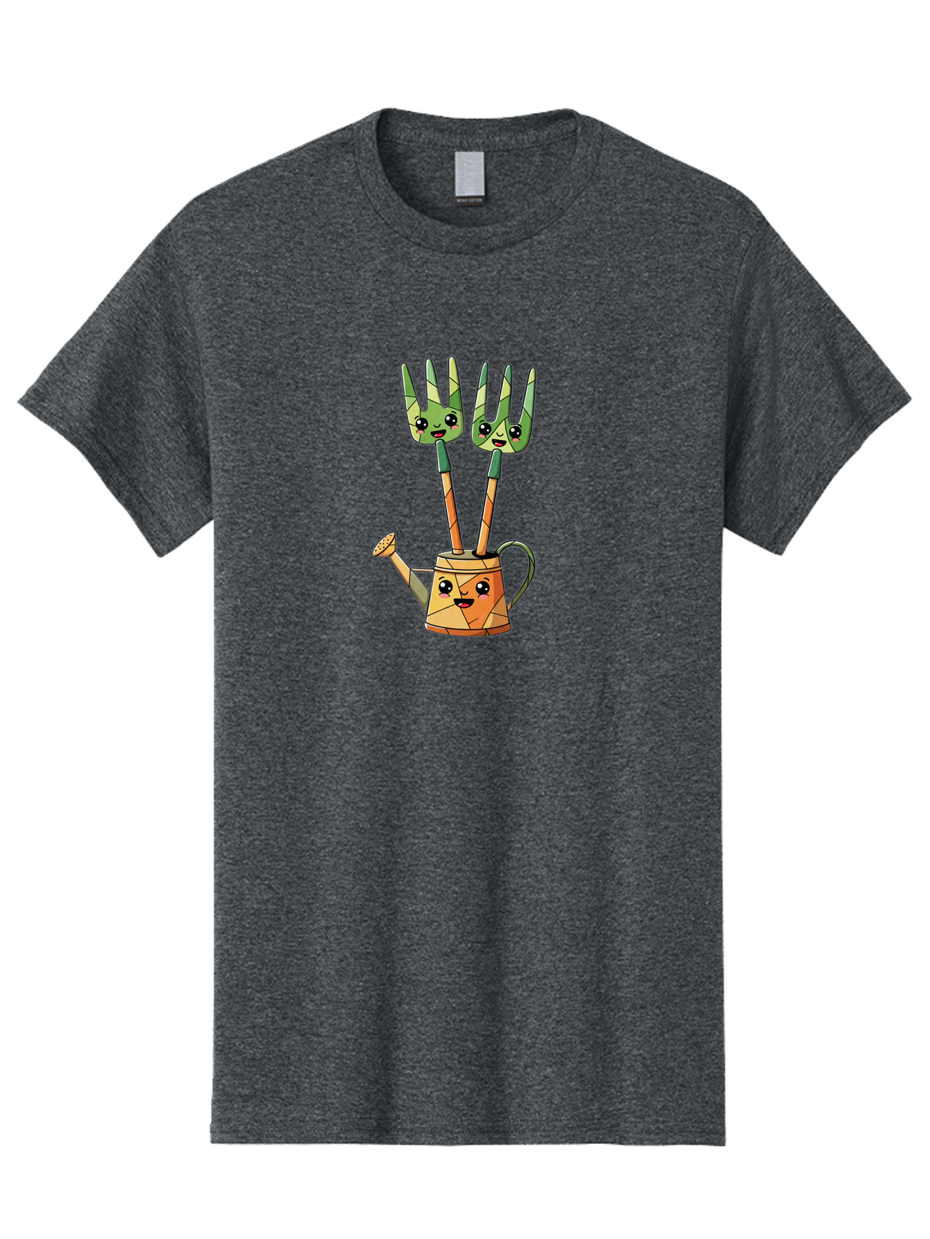 Watering-Can-And-Forks Men'S Graphic Tee, 100% Cotton, Comfortable Casual Summer Wear, Machine Washable, Cartoon Gardening Tools, Anthropomorphic Utensils, Watering Can With Face, Forks As Companions, Gardening Humor, Playful Illustration, Bab576 12