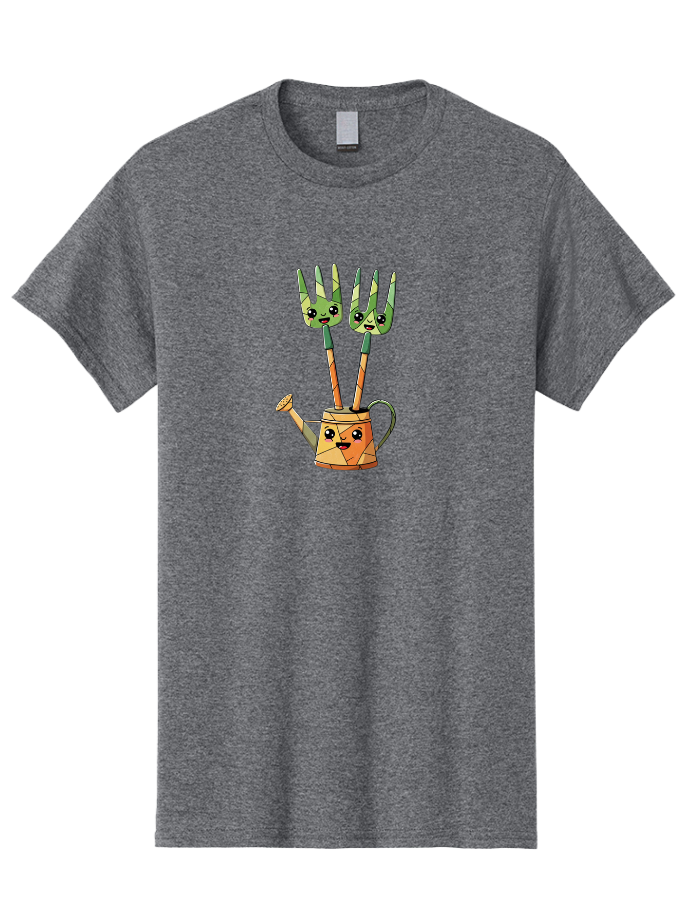 Watering-Can-And-Forks Men'S Graphic Tee, 100% Cotton, Comfortable Casual Summer Wear, Machine Washable, Cartoon Gardening Tools, Anthropomorphic Utensils, Watering Can With Face, Forks As Companions, Gardening Humor, Playful Illustration, Bab576 11