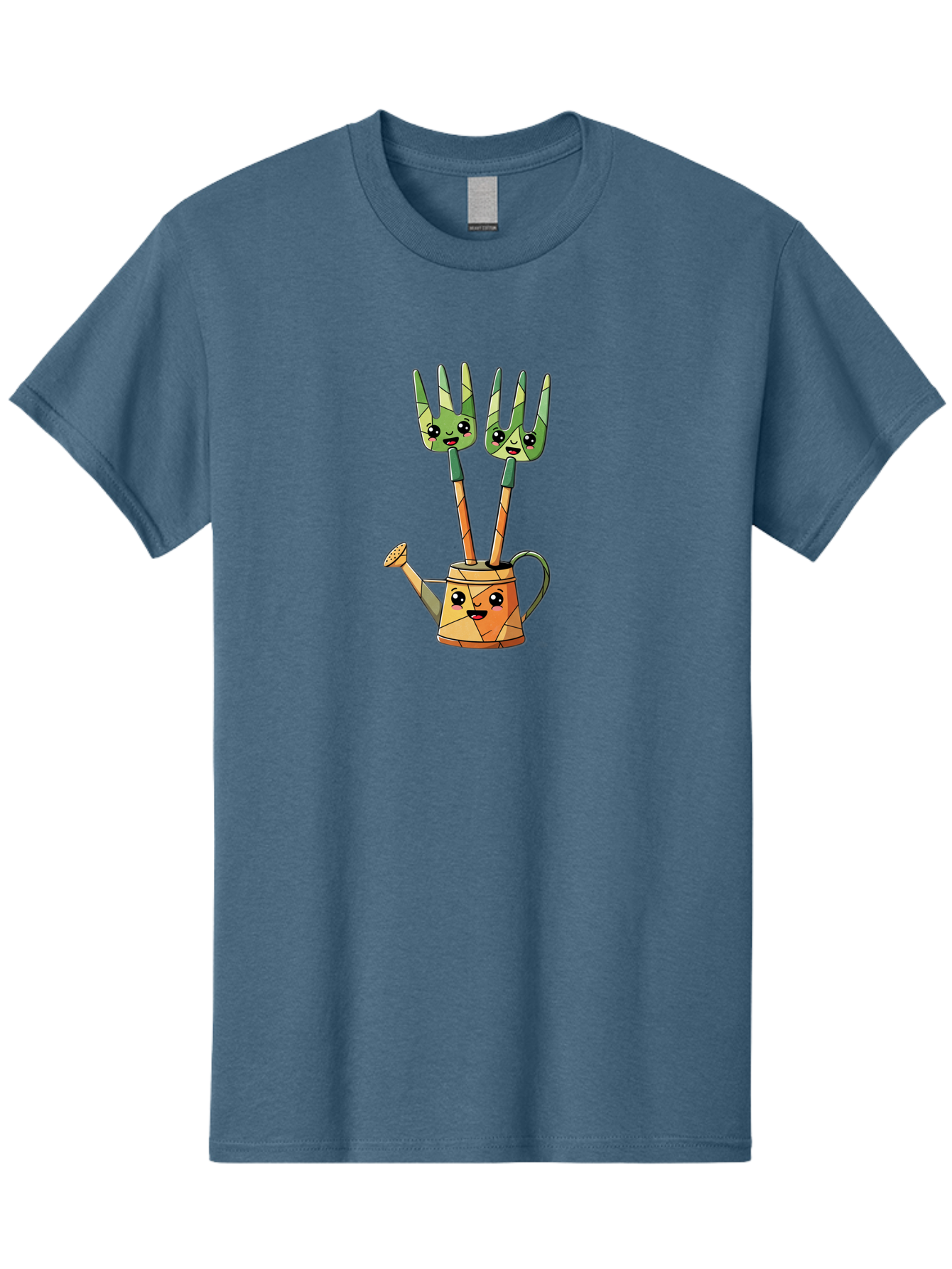 Watering-Can-And-Forks Men'S Graphic Tee, 100% Cotton, Comfortable Casual Summer Wear, Machine Washable, Cartoon Gardening Tools, Anthropomorphic Utensils, Watering Can With Face, Forks As Companions, Gardening Humor, Playful Illustration, Bab576 3