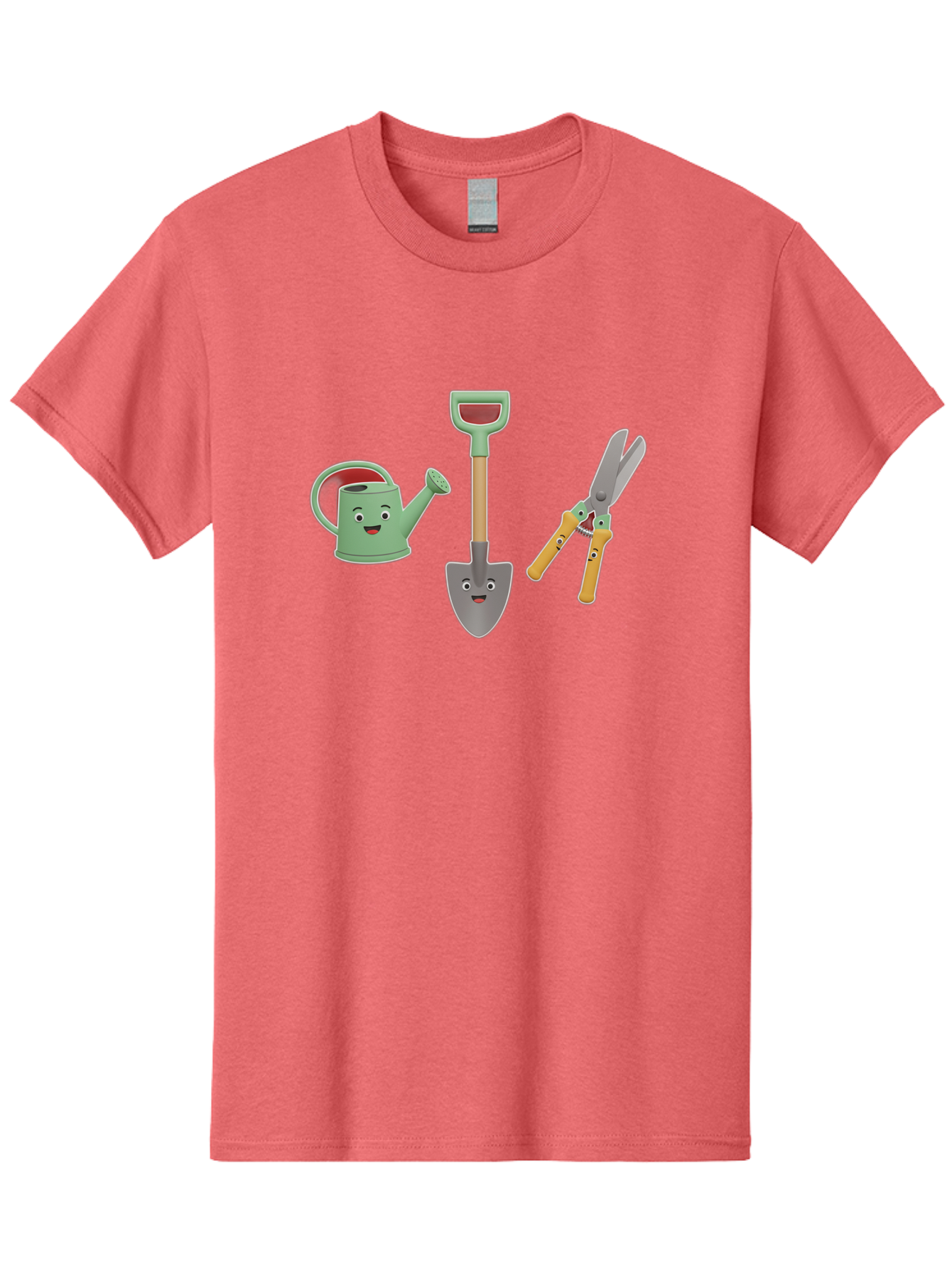 Watering-Can-Shovel-Pruning-Shears Men'S Graphic Tee, 100% Cotton, Comfortable Casual Summer Wear, Machine Washable, Gardening Tools, Watering Can With Face, Shovel With Face, Pruning Shears, Anthropomorphic Gardening Equipment, Bab577 7