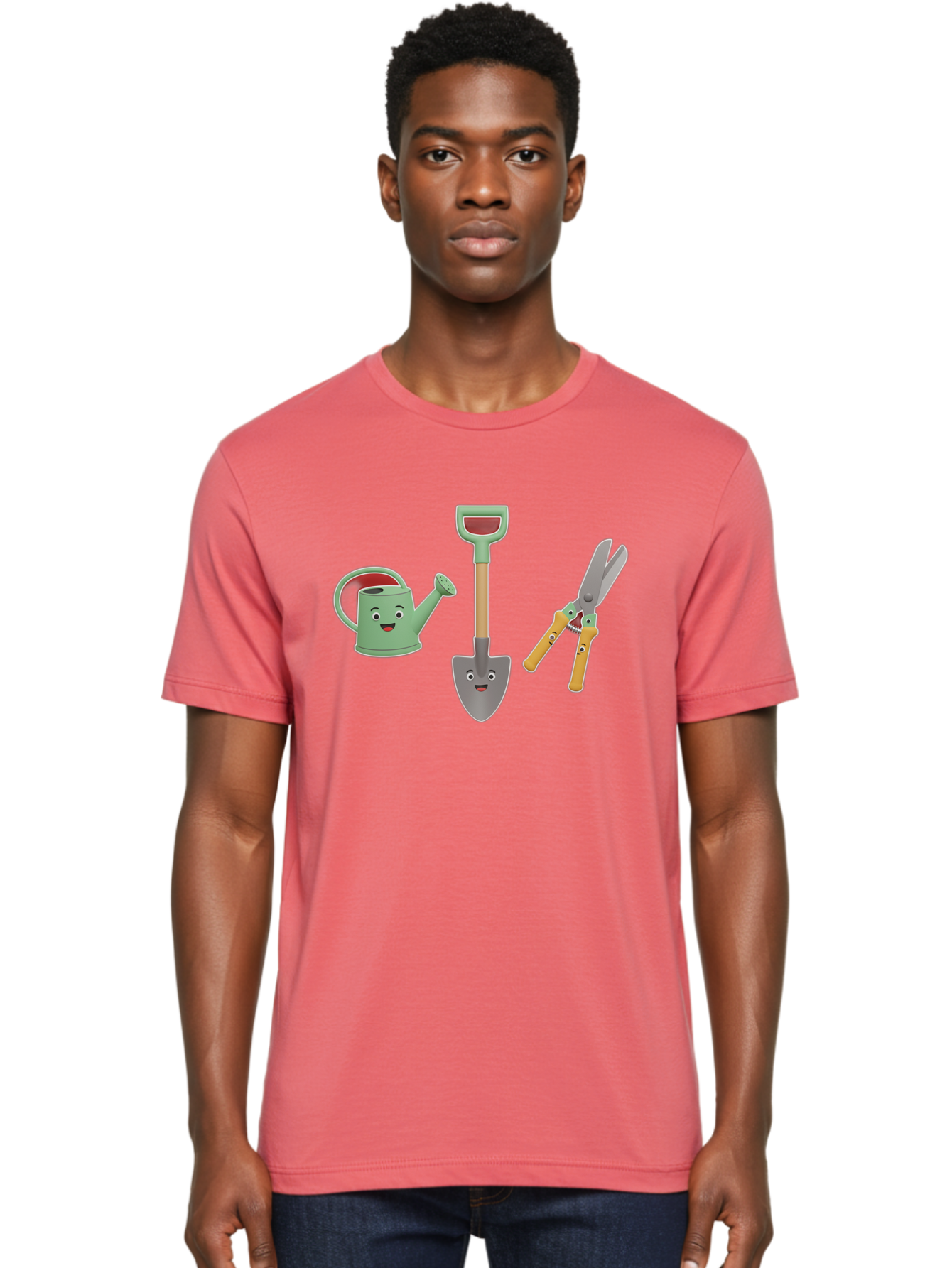 Watering-Can-Shovel-Pruning-Shears Men'S Graphic Tee, 100% Cotton, Comfortable Casual Summer Wear, Machine Washable, Gardening Tools, Watering Can With Face, Shovel With Face, Pruning Shears, Anthropomorphic Gardening Equipment, Bab577 22