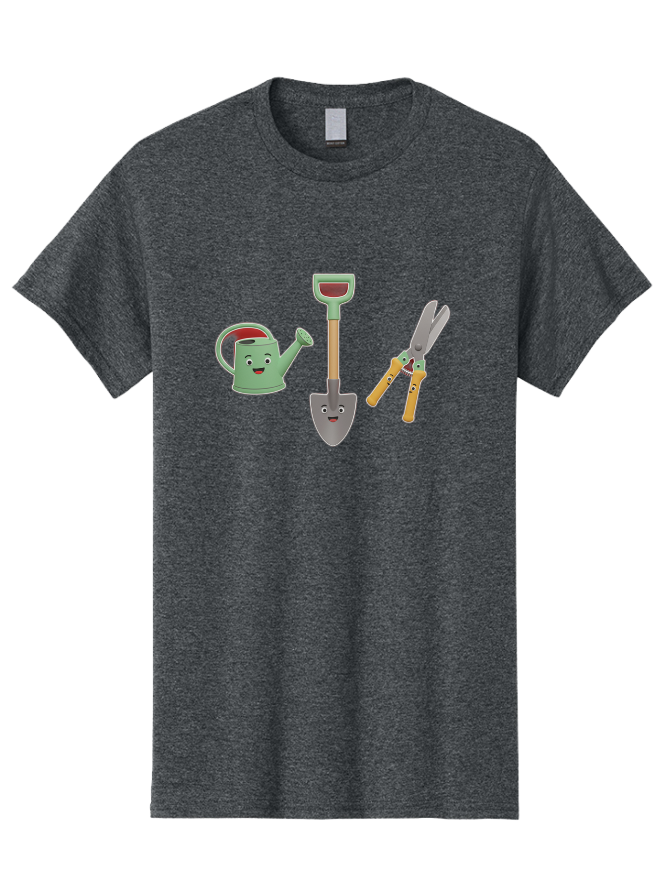 Watering-Can-Shovel-Pruning-Shears Men'S Graphic Tee, 100% Cotton, Comfortable Casual Summer Wear, Machine Washable, Gardening Tools, Watering Can With Face, Shovel With Face, Pruning Shears, Anthropomorphic Gardening Equipment, Bab577 4