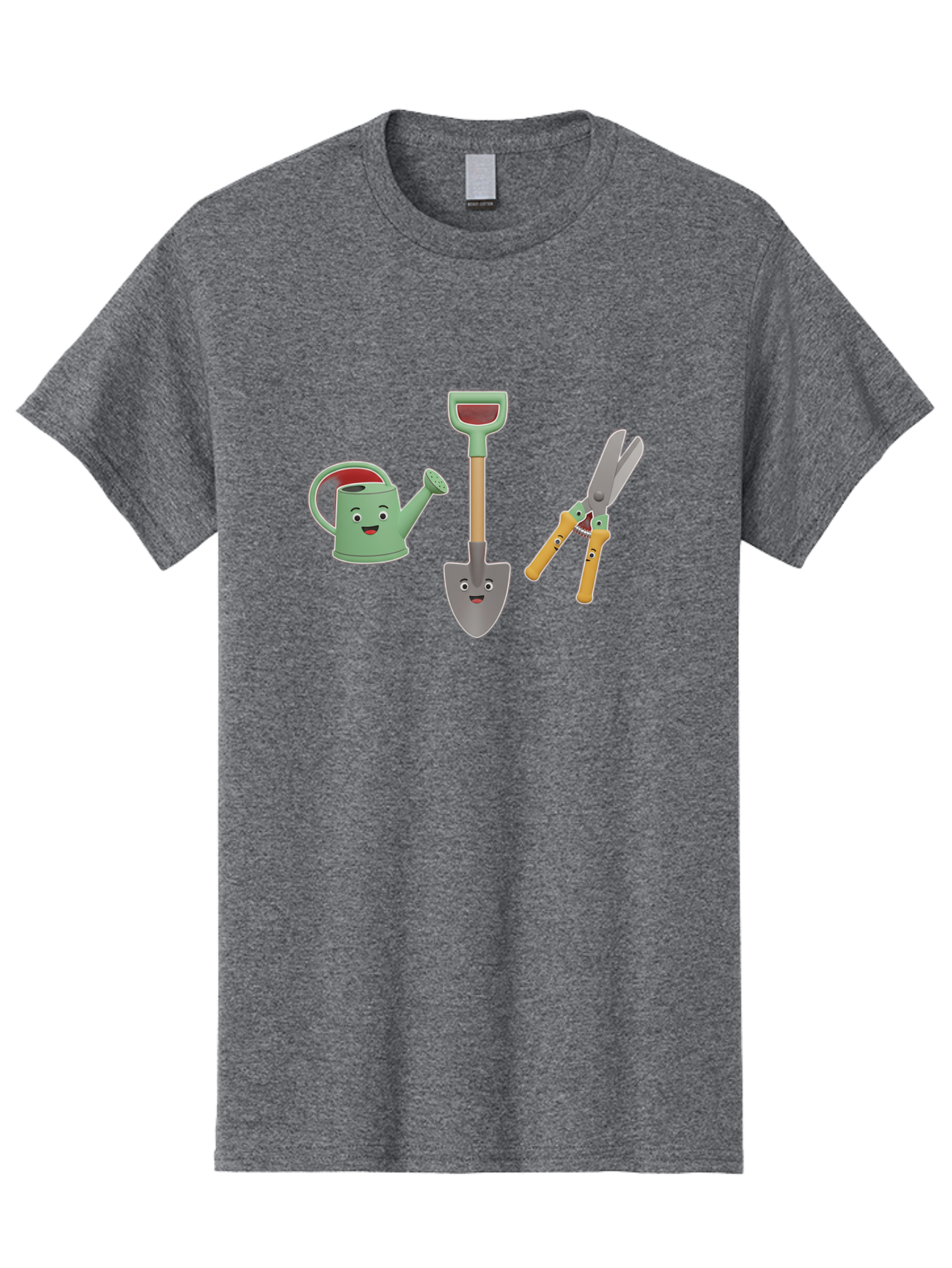 Watering-Can-Shovel-Pruning-Shears Men'S Graphic Tee, 100% Cotton, Comfortable Casual Summer Wear, Machine Washable, Gardening Tools, Watering Can With Face, Shovel With Face, Pruning Shears, Anthropomorphic Gardening Equipment, Bab577 6
