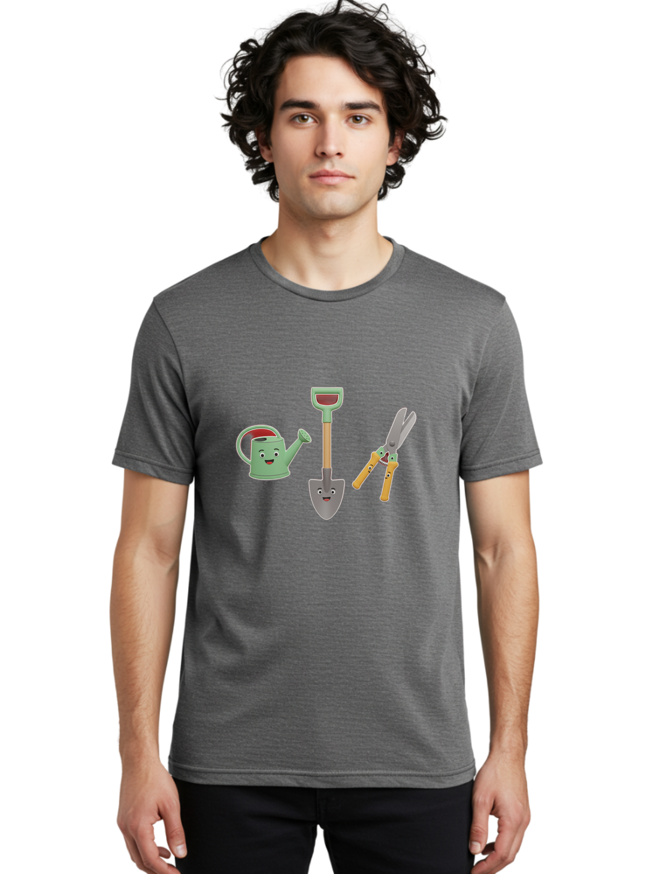 Watering-Can-Shovel-Pruning-Shears Men'S Graphic Tee, 100% Cotton, Comfortable Casual Summer Wear, Machine Washable, Gardening Tools, Watering Can With Face, Shovel With Face, Pruning Shears, Anthropomorphic Gardening Equipment, Bab577 21