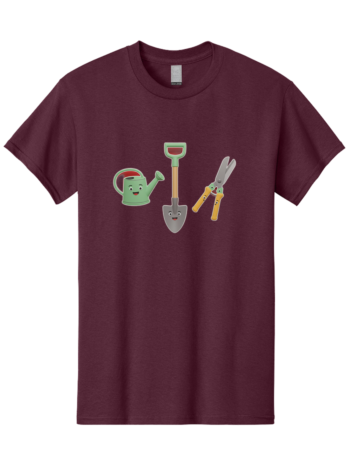 Watering-Can-Shovel-Pruning-Shears Men'S Graphic Tee, 100% Cotton, Comfortable Casual Summer Wear, Machine Washable, Gardening Tools, Watering Can With Face, Shovel With Face, Pruning Shears, Anthropomorphic Gardening Equipment, Bab577 3