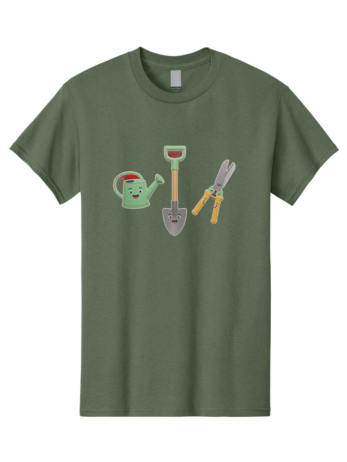 Watering-Can-Shovel-Pruning-Shears Men'S Graphic Tee, 100% Cotton, Comfortable Casual Summer Wear, Machine Washable, Gardening Tools, Watering Can With Face, Shovel With Face, Pruning Shears, Anthropomorphic Gardening Equipment, Bab577 8
