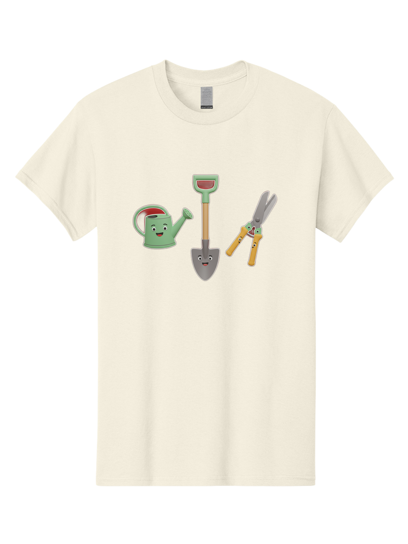 Watering-Can-Shovel-Pruning-Shears Men'S Graphic Tee, 100% Cotton, Comfortable Casual Summer Wear, Machine Washable, Gardening Tools, Watering Can With Face, Shovel With Face, Pruning Shears, Anthropomorphic Gardening Equipment, Bab577 13