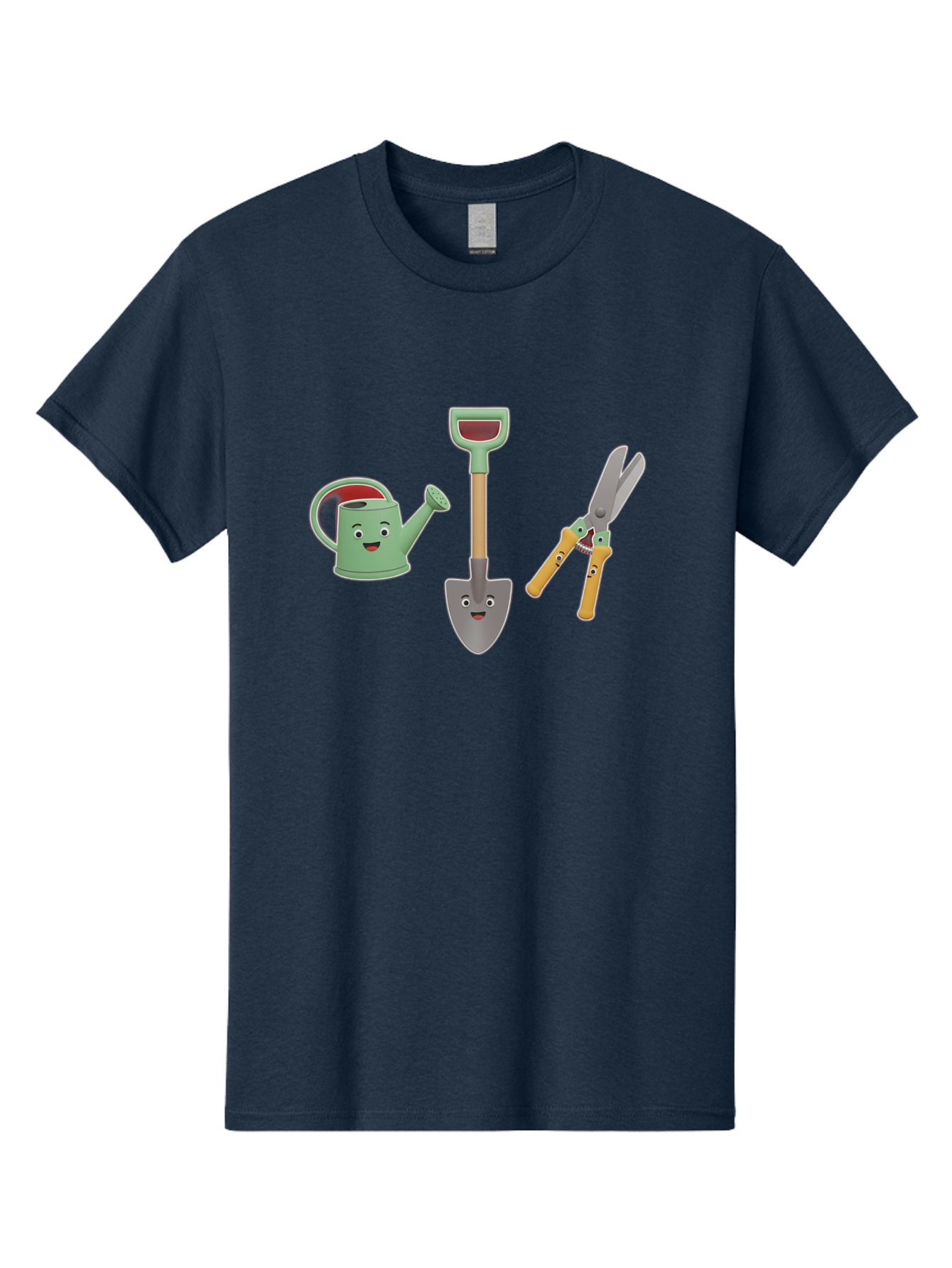 Watering-Can-Shovel-Pruning-Shears Men'S Graphic Tee, 100% Cotton, Comfortable Casual Summer Wear, Machine Washable, Gardening Tools, Watering Can With Face, Shovel With Face, Pruning Shears, Anthropomorphic Gardening Equipment, Bab577 15