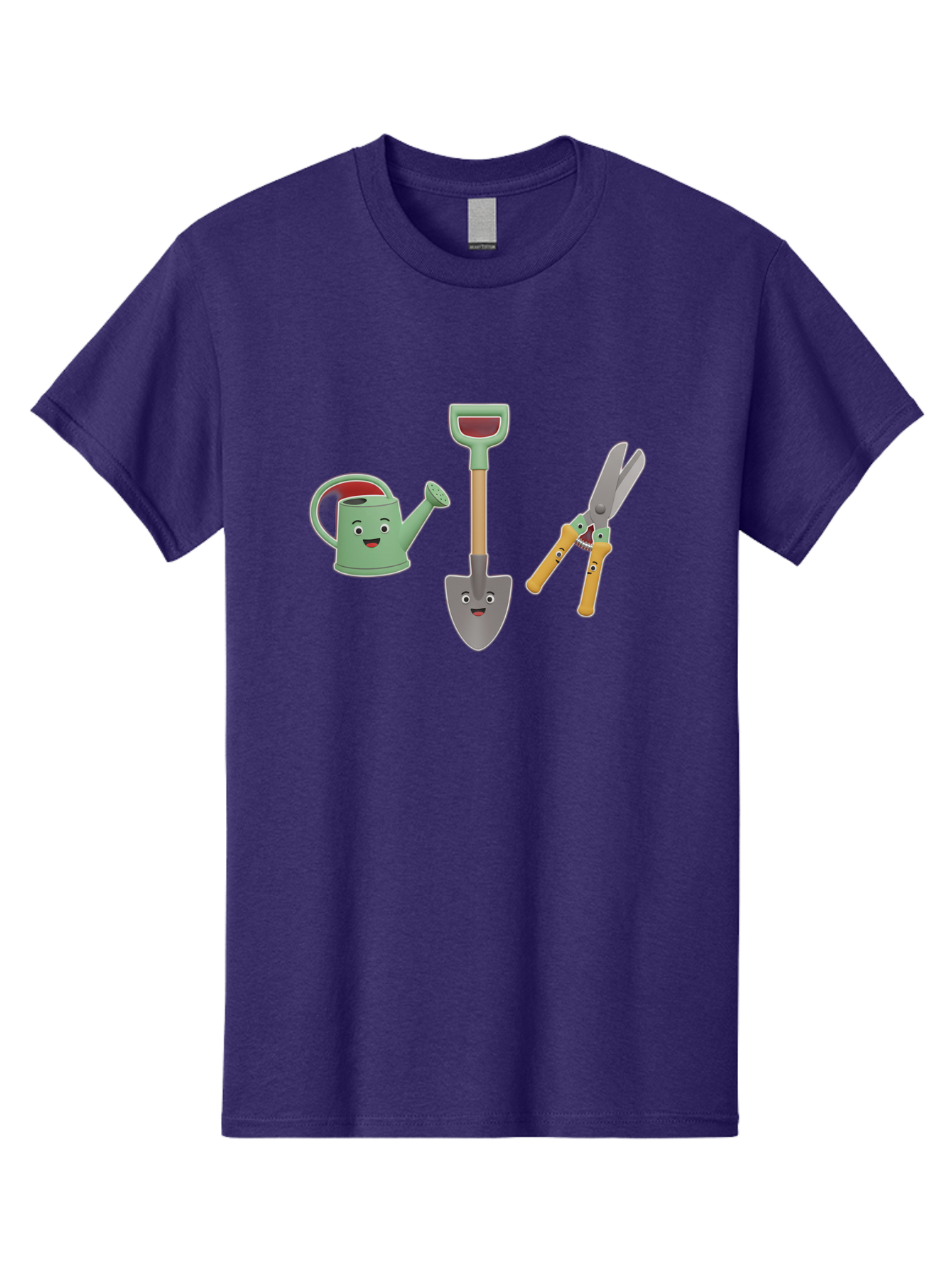 Watering-Can-Shovel-Pruning-Shears Men'S Graphic Tee, 100% Cotton, Comfortable Casual Summer Wear, Machine Washable, Gardening Tools, Watering Can With Face, Shovel With Face, Pruning Shears, Anthropomorphic Gardening Equipment, Bab577 12