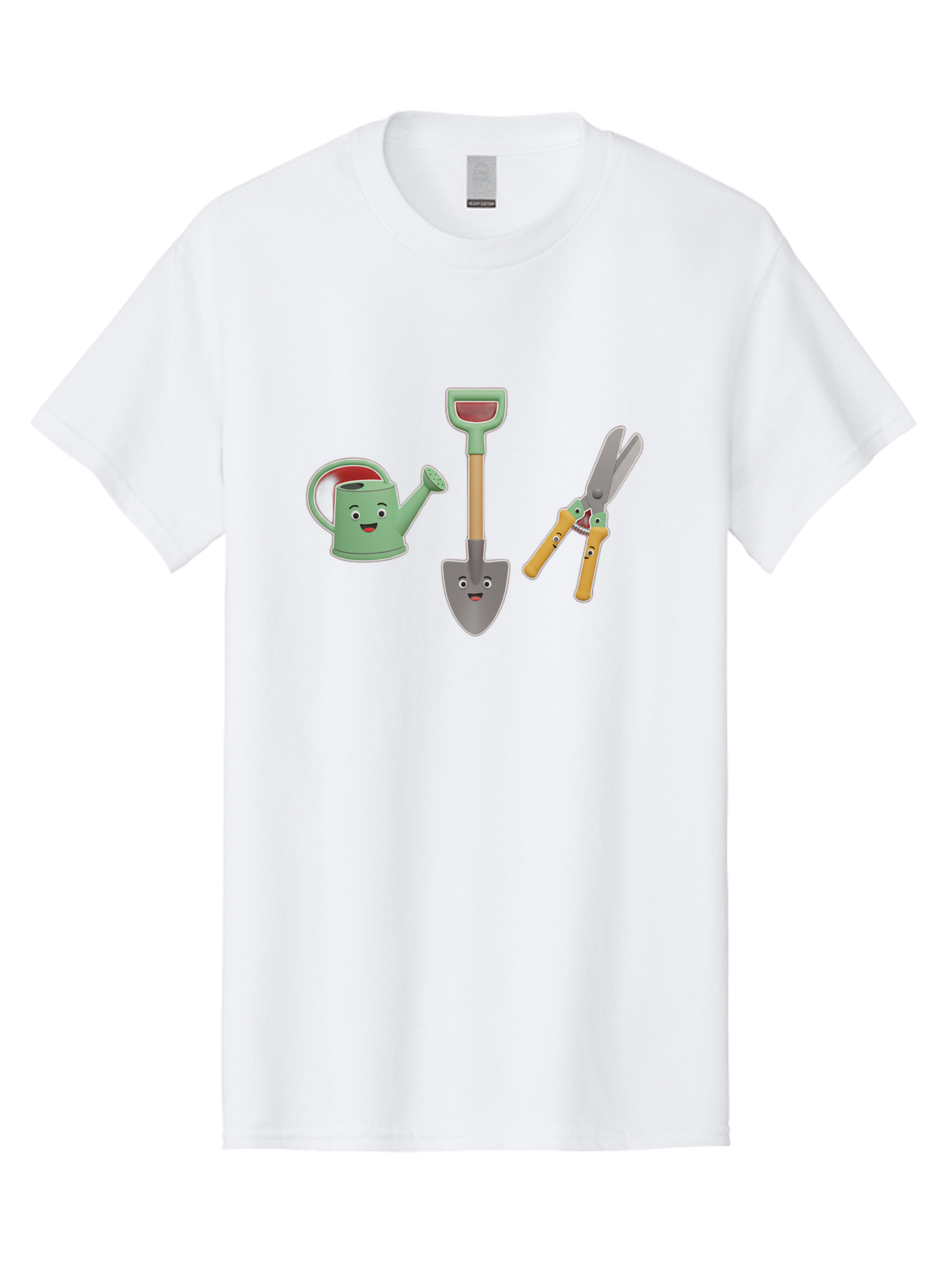 Watering-Can-Shovel-Pruning-Shears Men'S Graphic Tee, 100% Cotton, Comfortable Casual Summer Wear, Machine Washable, Gardening Tools, Watering Can With Face, Shovel With Face, Pruning Shears, Anthropomorphic Gardening Equipment, Bab577 10