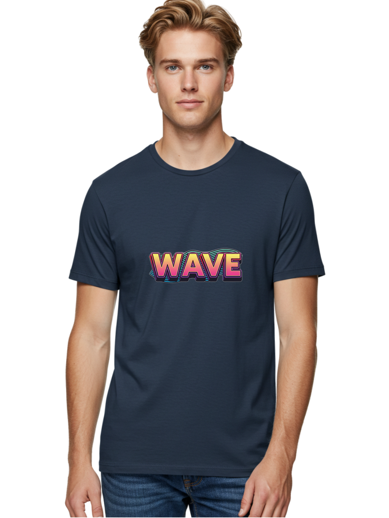 Wave Men'S Graphic Tee, 100% Cotton, Comfortable Casual Summer Wear, Machine Washable, Stylish Typography, Gradient Text, Wavy Design, Vibrant Colors, Modern Graphics, Bold Font, Retro Aesthetic, Colorful Illustration Bab578 24