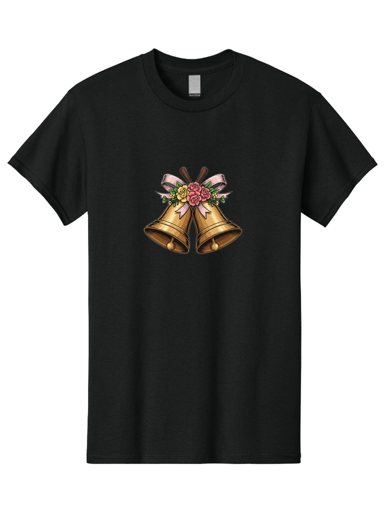 Wedding-Bells Men'S Graphic Tee, 100% Cotton, Comfortable Casual Summer Wear, Machine Washable, Wedding Bells, Golden Bells, Floral Arrangement, Roses, Pink Ribbon, Elegant Design, Wedding Decor, Celebratory Theme, Vintage Style Bab581 13
