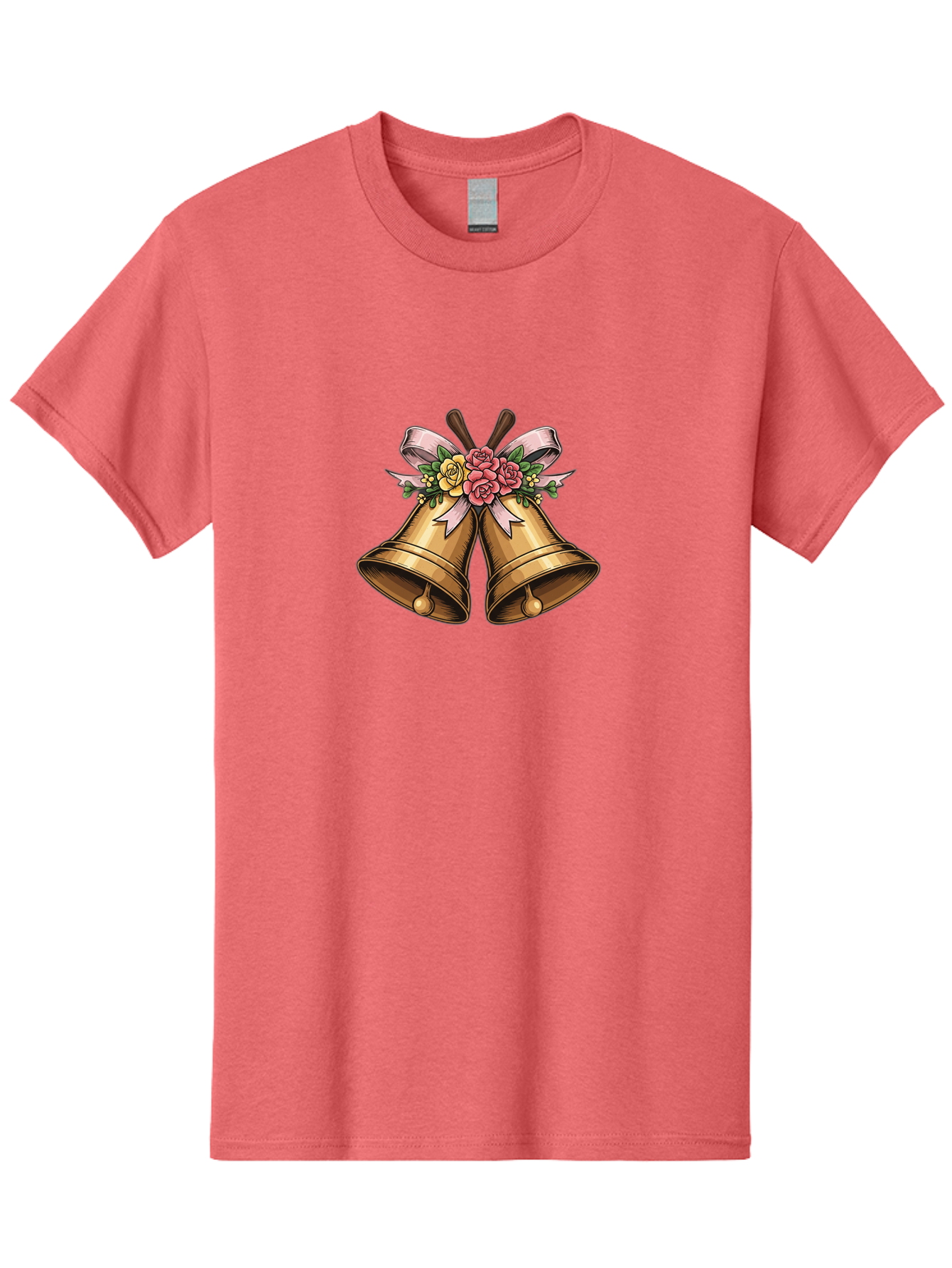 Wedding-Bells Men'S Graphic Tee, 100% Cotton, Comfortable Casual Summer Wear, Machine Washable, Wedding Bells, Golden Bells, Floral Arrangement, Roses, Pink Ribbon, Elegant Design, Wedding Decor, Celebratory Theme, Vintage Style Bab581 8