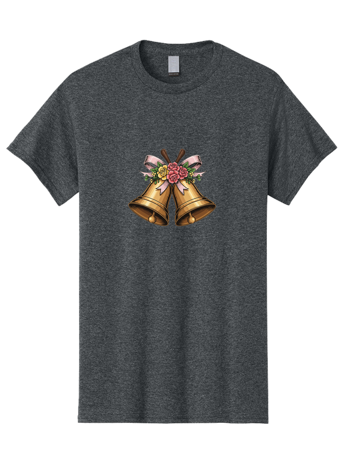 Wedding-Bells Men'S Graphic Tee, 100% Cotton, Comfortable Casual Summer Wear, Machine Washable, Wedding Bells, Golden Bells, Floral Arrangement, Roses, Pink Ribbon, Elegant Design, Wedding Decor, Celebratory Theme, Vintage Style Bab581 12