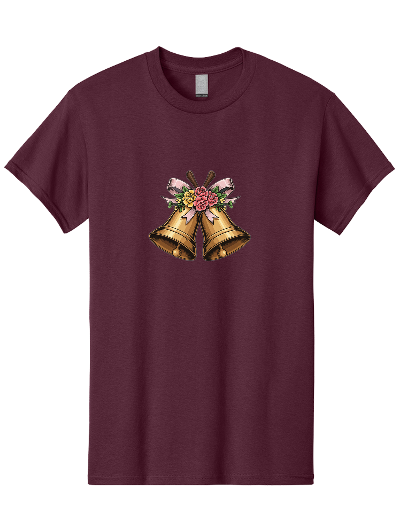 Wedding-Bells Men'S Graphic Tee, 100% Cotton, Comfortable Casual Summer Wear, Machine Washable, Wedding Bells, Golden Bells, Floral Arrangement, Roses, Pink Ribbon, Elegant Design, Wedding Decor, Celebratory Theme, Vintage Style Bab581 4