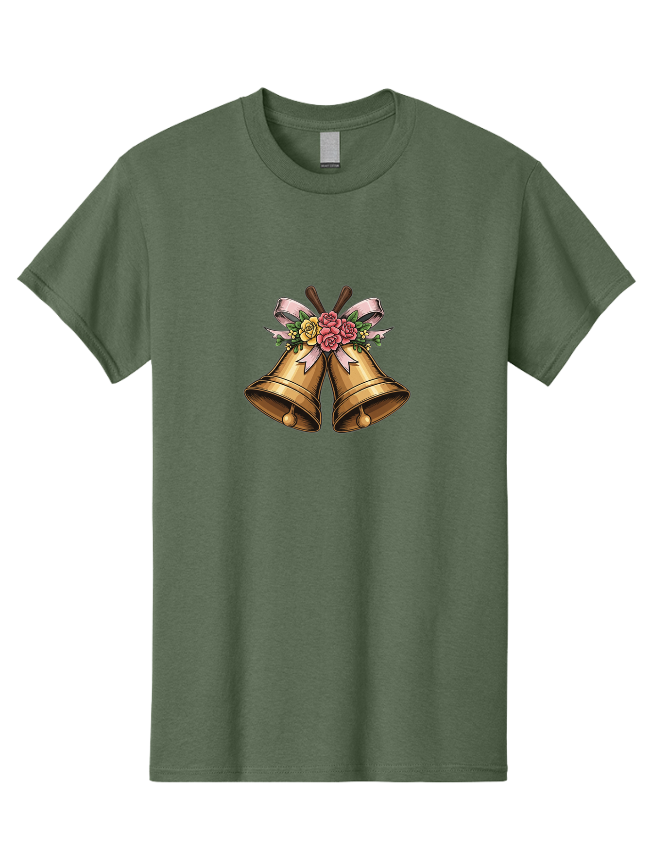 Wedding-Bells Men'S Graphic Tee, 100% Cotton, Comfortable Casual Summer Wear, Machine Washable, Wedding Bells, Golden Bells, Floral Arrangement, Roses, Pink Ribbon, Elegant Design, Wedding Decor, Celebratory Theme, Vintage Style Bab581 2