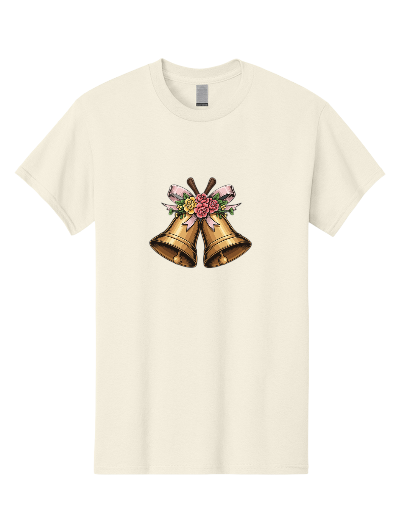 Wedding-Bells Men'S Graphic Tee, 100% Cotton, Comfortable Casual Summer Wear, Machine Washable, Wedding Bells, Golden Bells, Floral Arrangement, Roses, Pink Ribbon, Elegant Design, Wedding Decor, Celebratory Theme, Vintage Style Bab581 9