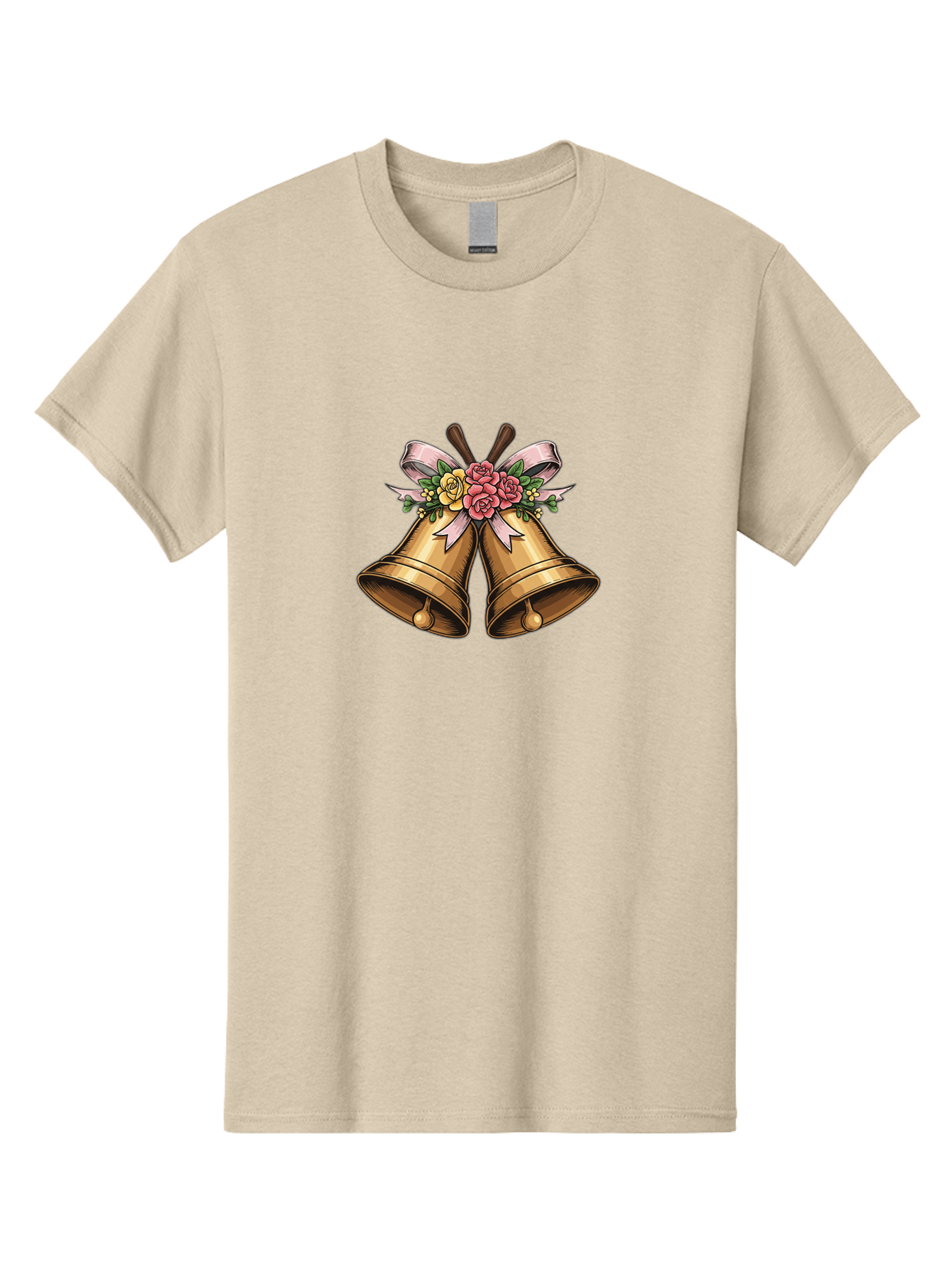Wedding-Bells Men'S Graphic Tee, 100% Cotton, Comfortable Casual Summer Wear, Machine Washable, Wedding Bells, Golden Bells, Floral Arrangement, Roses, Pink Ribbon, Elegant Design, Wedding Decor, Celebratory Theme, Vintage Style Bab581 11