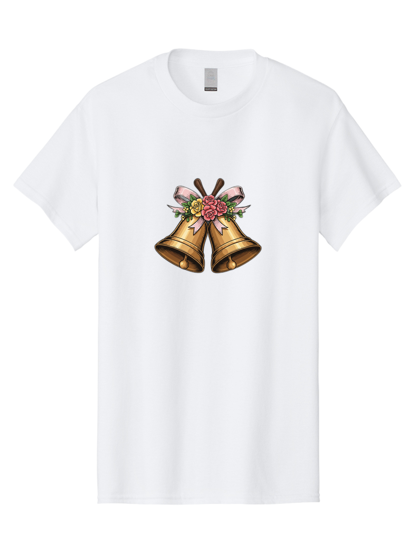 Wedding-Bells Men'S Graphic Tee, 100% Cotton, Comfortable Casual Summer Wear, Machine Washable, Wedding Bells, Golden Bells, Floral Arrangement, Roses, Pink Ribbon, Elegant Design, Wedding Decor, Celebratory Theme, Vintage Style Bab581 7