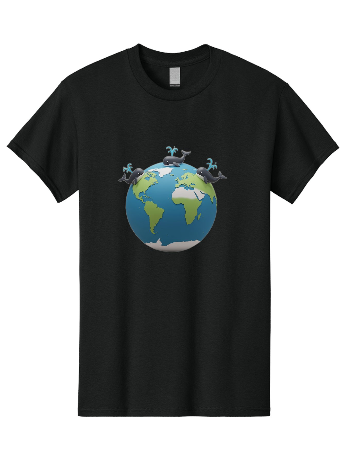 Whales-On-Globe Men'S Graphic Tee, 100% Cotton, Comfortable Casual Summer Wear, Machine Washable, Whales On Earth, Global Unity, 3D Illustration, World Map, Marine Animals, Ocean Conservation, Environmental Awareness, Cartoon Style Bab582 15