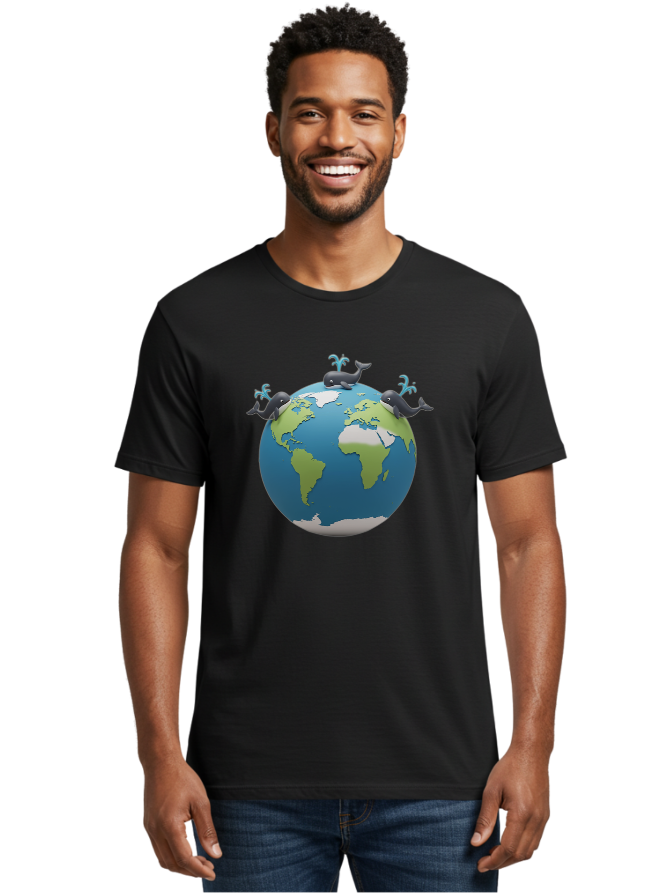 Whales-On-Globe Men'S Graphic Tee, 100% Cotton, Comfortable Casual Summer Wear, Machine Washable, Whales On Earth, Global Unity, 3D Illustration, World Map, Marine Animals, Ocean Conservation, Environmental Awareness, Cartoon Style Bab582 30
