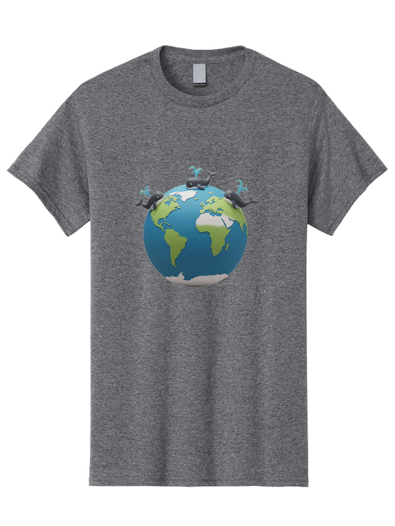 Whales-On-Globe Men'S Graphic Tee, 100% Cotton, Comfortable Casual Summer Wear, Machine Washable, Whales On Earth, Global Unity, 3D Illustration, World Map, Marine Animals, Ocean Conservation, Environmental Awareness, Cartoon Style Bab582 13