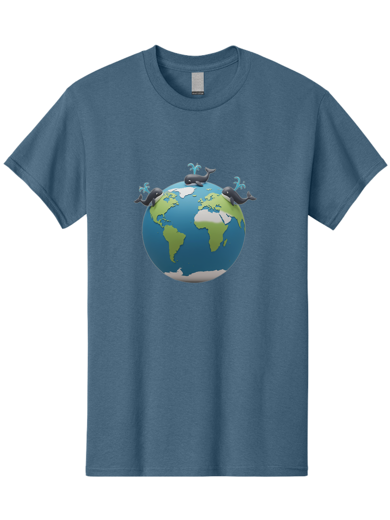 Whales-On-Globe Men'S Graphic Tee, 100% Cotton, Comfortable Casual Summer Wear, Machine Washable, Whales On Earth, Global Unity, 3D Illustration, World Map, Marine Animals, Ocean Conservation, Environmental Awareness, Cartoon Style Bab582 3
