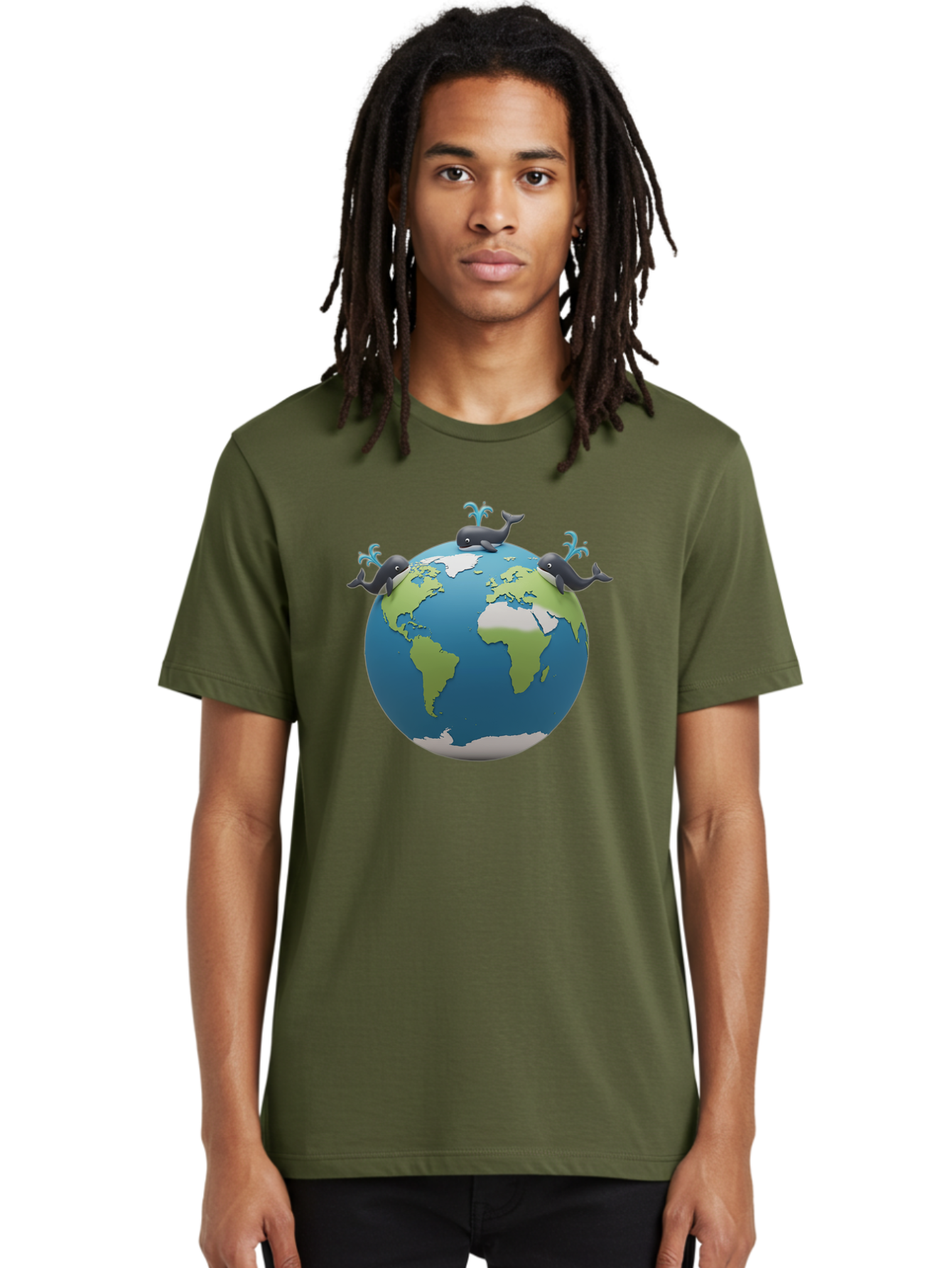 Whales-On-Globe Men'S Graphic Tee, 100% Cotton, Comfortable Casual Summer Wear, Machine Washable, Whales On Earth, Global Unity, 3D Illustration, World Map, Marine Animals, Ocean Conservation, Environmental Awareness, Cartoon Style Bab582 19