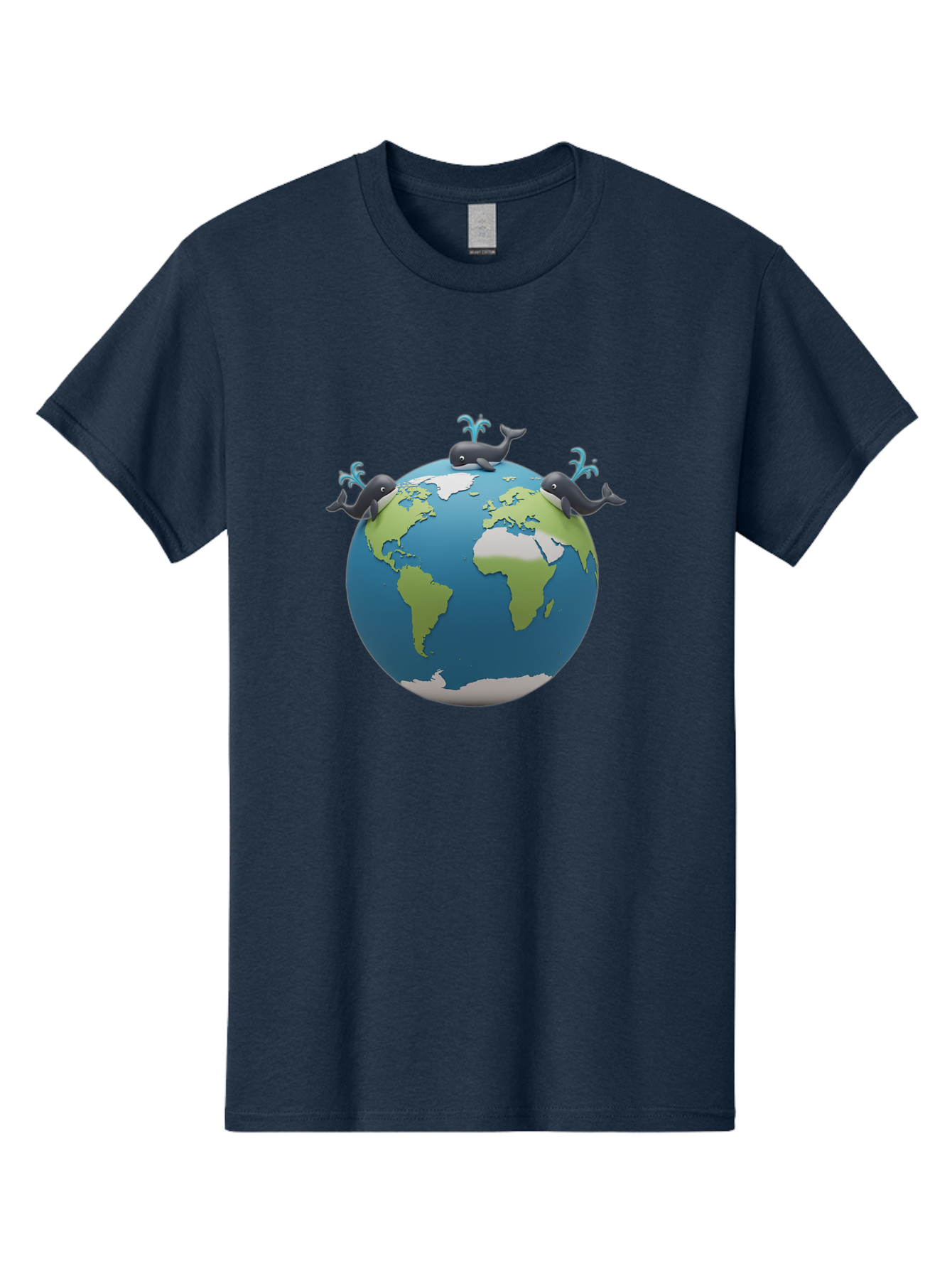 Whales-On-Globe Men'S Graphic Tee, 100% Cotton, Comfortable Casual Summer Wear, Machine Washable, Whales On Earth, Global Unity, 3D Illustration, World Map, Marine Animals, Ocean Conservation, Environmental Awareness, Cartoon Style Bab582 6