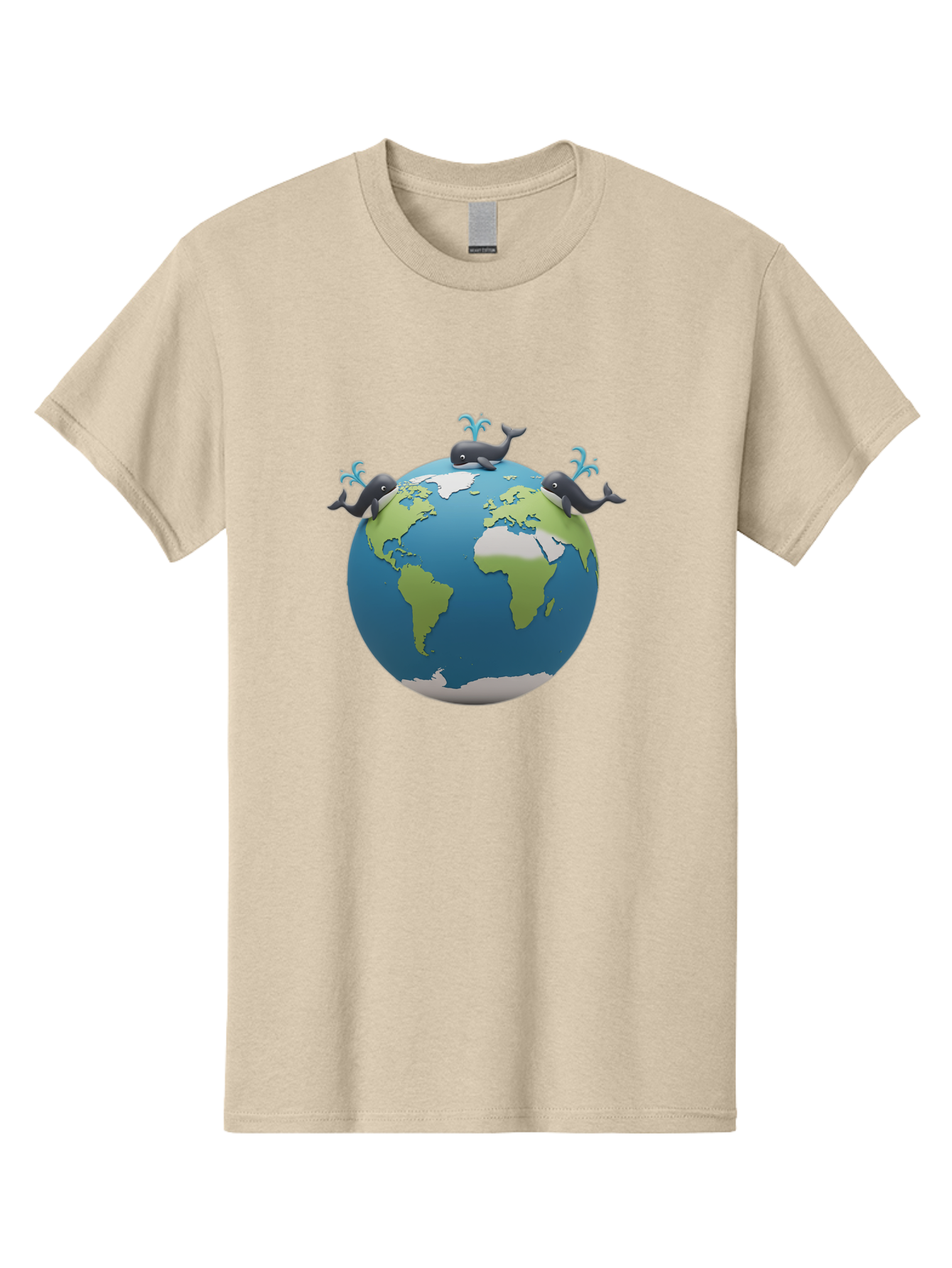 Whales-On-Globe Men'S Graphic Tee, 100% Cotton, Comfortable Casual Summer Wear, Machine Washable, Whales On Earth, Global Unity, 3D Illustration, World Map, Marine Animals, Ocean Conservation, Environmental Awareness, Cartoon Style Bab582 12
