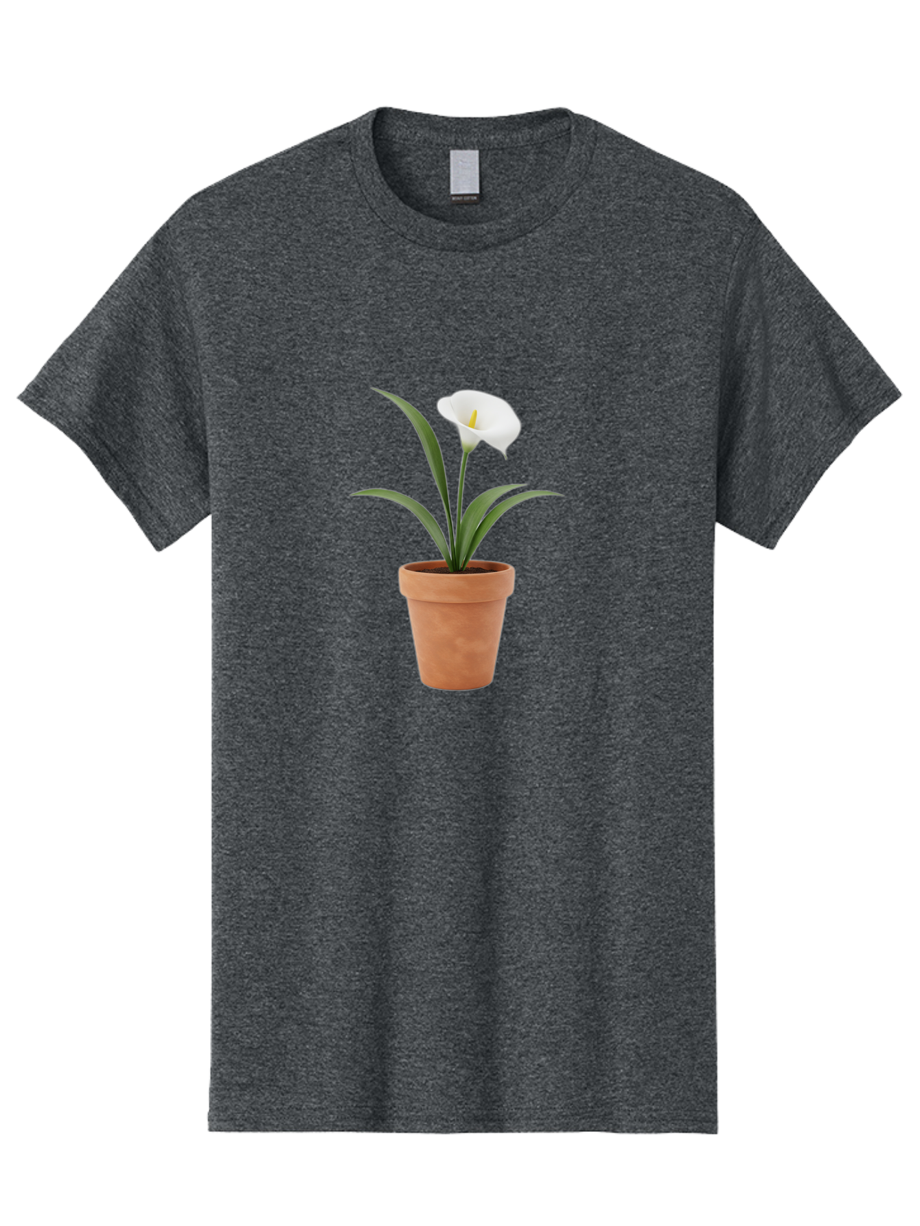 White-Calla-Lily Men'S Graphic Tee, 100% Cotton, Comfortable Casual Summer Wear, Machine Washable, Calla Lily, White Flower, Potted Plant, Terracotta Pot, Elegant Bloom, Floral Beauty, Simple Decor, Home Decor, Yellow Stamen, Green Leaves, Bab584 13