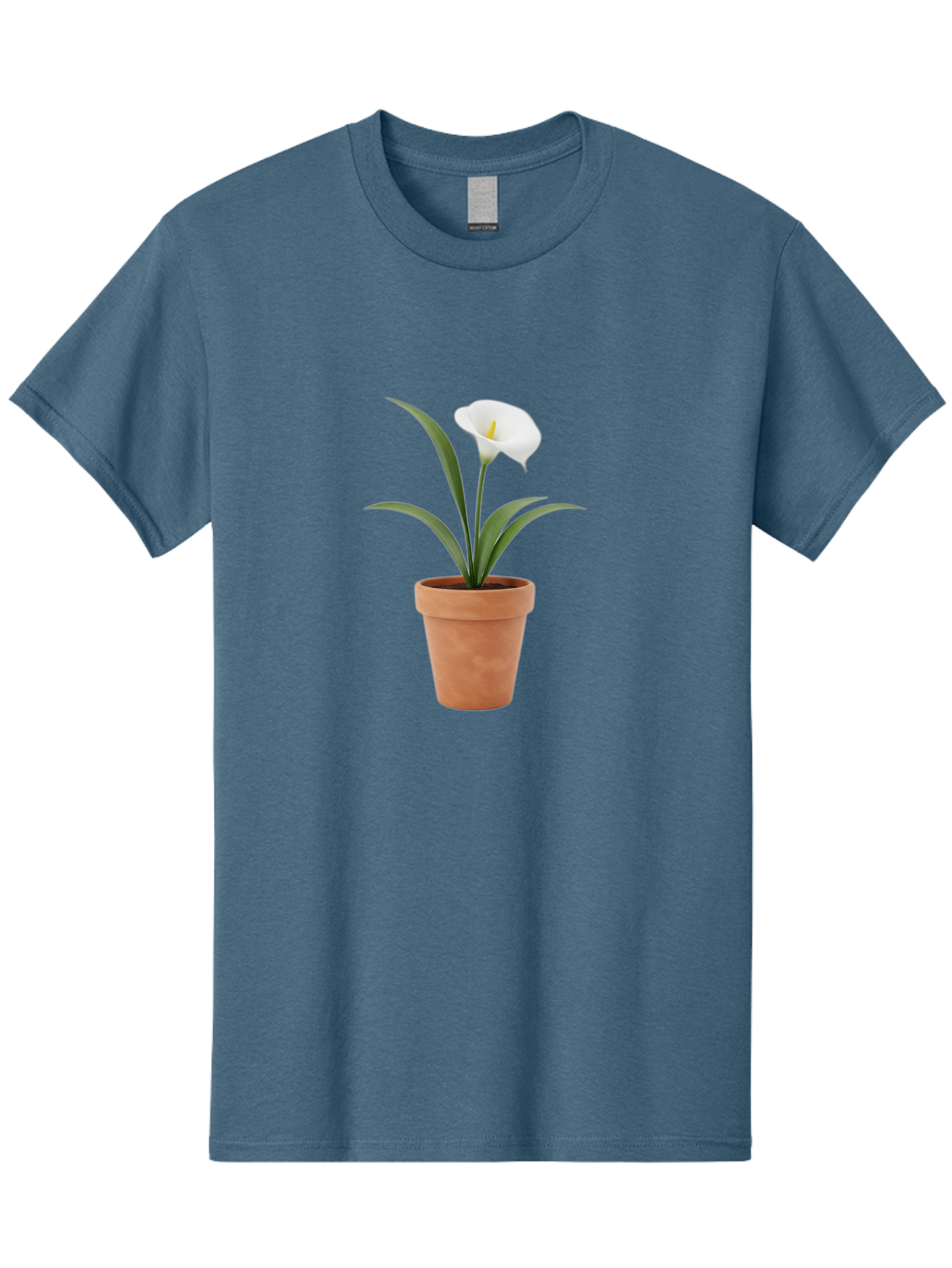White-Calla-Lily Men'S Graphic Tee, 100% Cotton, Comfortable Casual Summer Wear, Machine Washable, Calla Lily, White Flower, Potted Plant, Terracotta Pot, Elegant Bloom, Floral Beauty, Simple Decor, Home Decor, Yellow Stamen, Green Leaves, Bab584 11