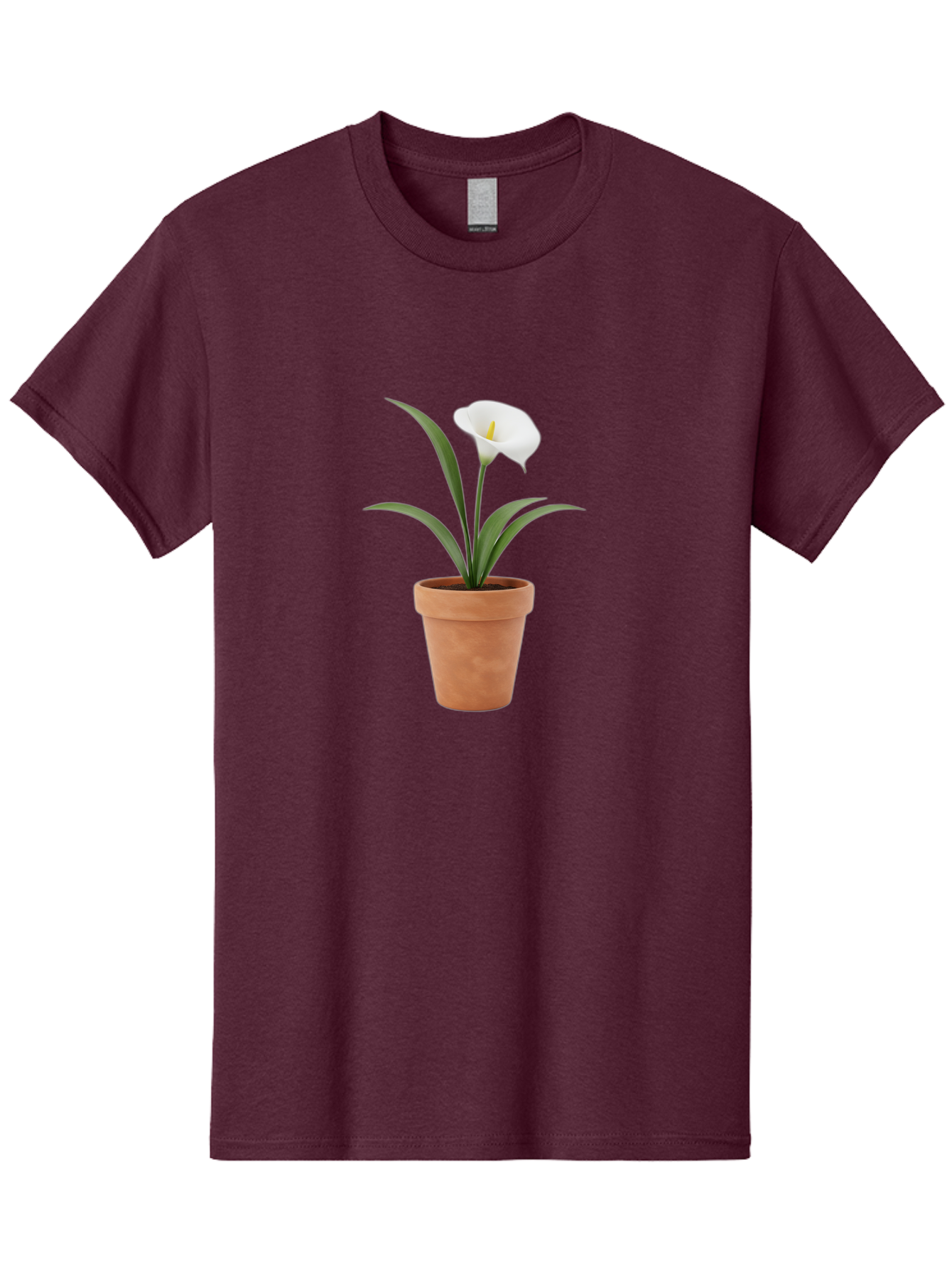 White-Calla-Lily Men'S Graphic Tee, 100% Cotton, Comfortable Casual Summer Wear, Machine Washable, Calla Lily, White Flower, Potted Plant, Terracotta Pot, Elegant Bloom, Floral Beauty, Simple Decor, Home Decor, Yellow Stamen, Green Leaves, Bab584 3