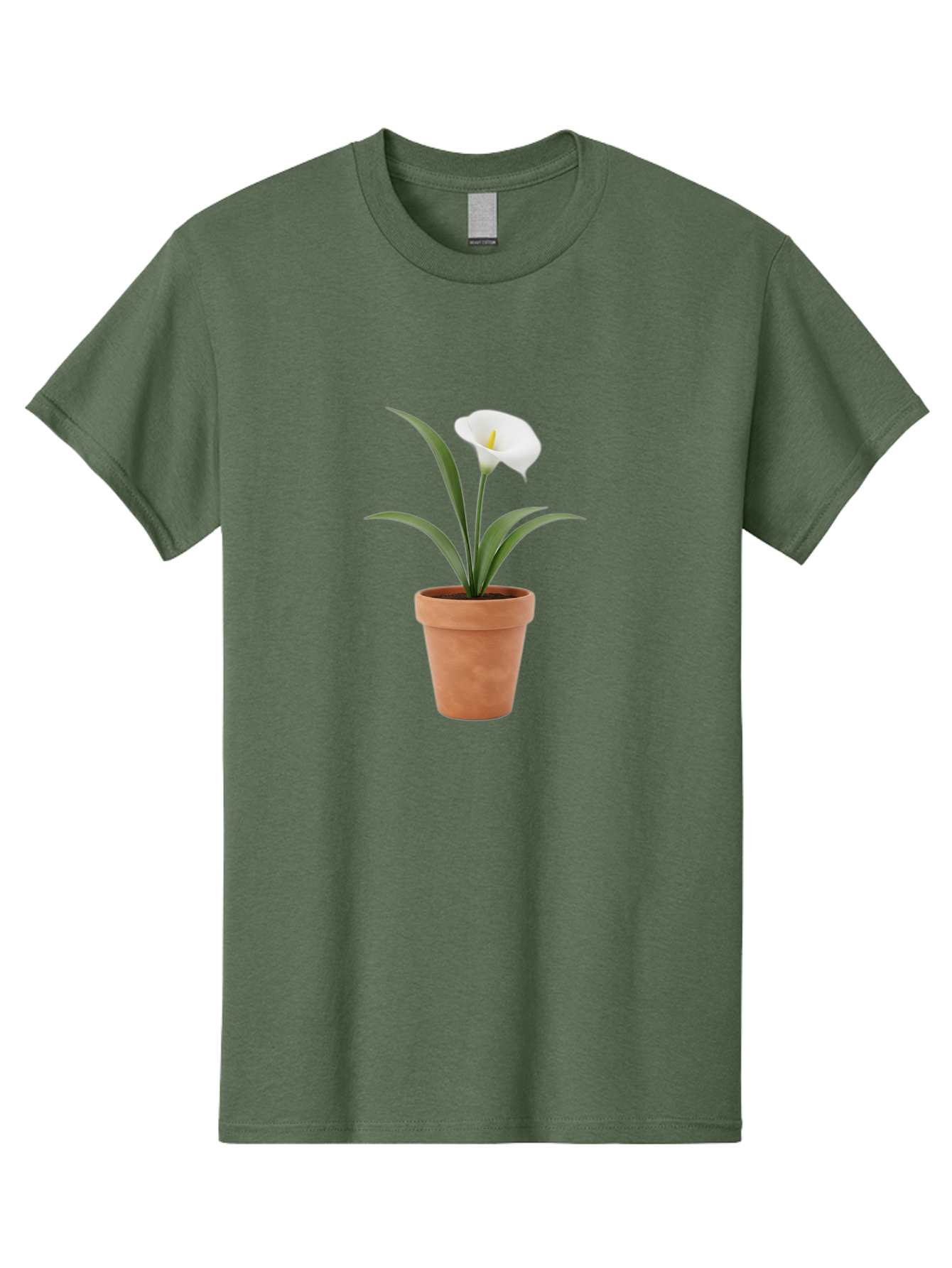 White-Calla-Lily Men'S Graphic Tee, 100% Cotton, Comfortable Casual Summer Wear, Machine Washable, Calla Lily, White Flower, Potted Plant, Terracotta Pot, Elegant Bloom, Floral Beauty, Simple Decor, Home Decor, Yellow Stamen, Green Leaves, Bab584 9