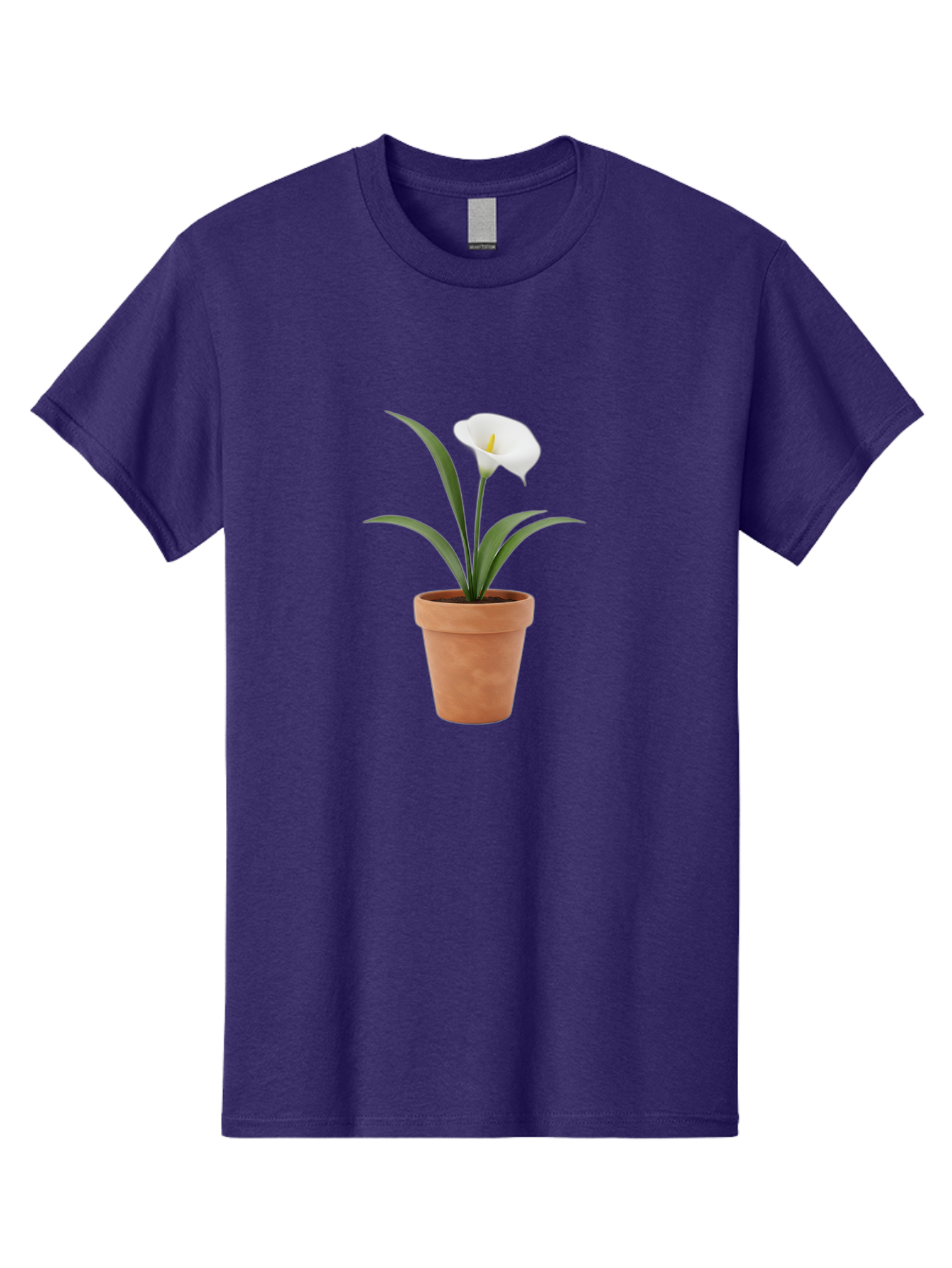 White-Calla-Lily Men'S Graphic Tee, 100% Cotton, Comfortable Casual Summer Wear, Machine Washable, Calla Lily, White Flower, Potted Plant, Terracotta Pot, Elegant Bloom, Floral Beauty, Simple Decor, Home Decor, Yellow Stamen, Green Leaves, Bab584 14