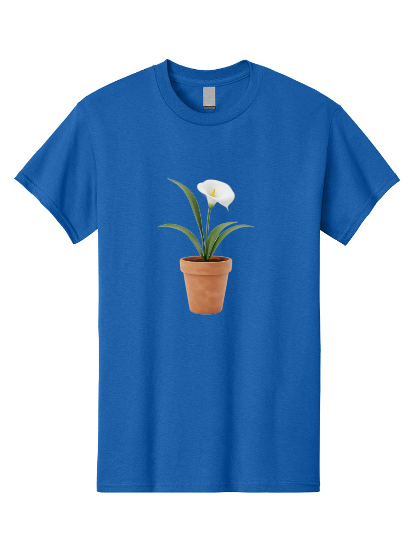White-Calla-Lily Men'S Graphic Tee, 100% Cotton, Comfortable Casual Summer Wear, Machine Washable, Calla Lily, White Flower, Potted Plant, Terracotta Pot, Elegant Bloom, Floral Beauty, Simple Decor, Home Decor, Yellow Stamen, Green Leaves, Bab584 12